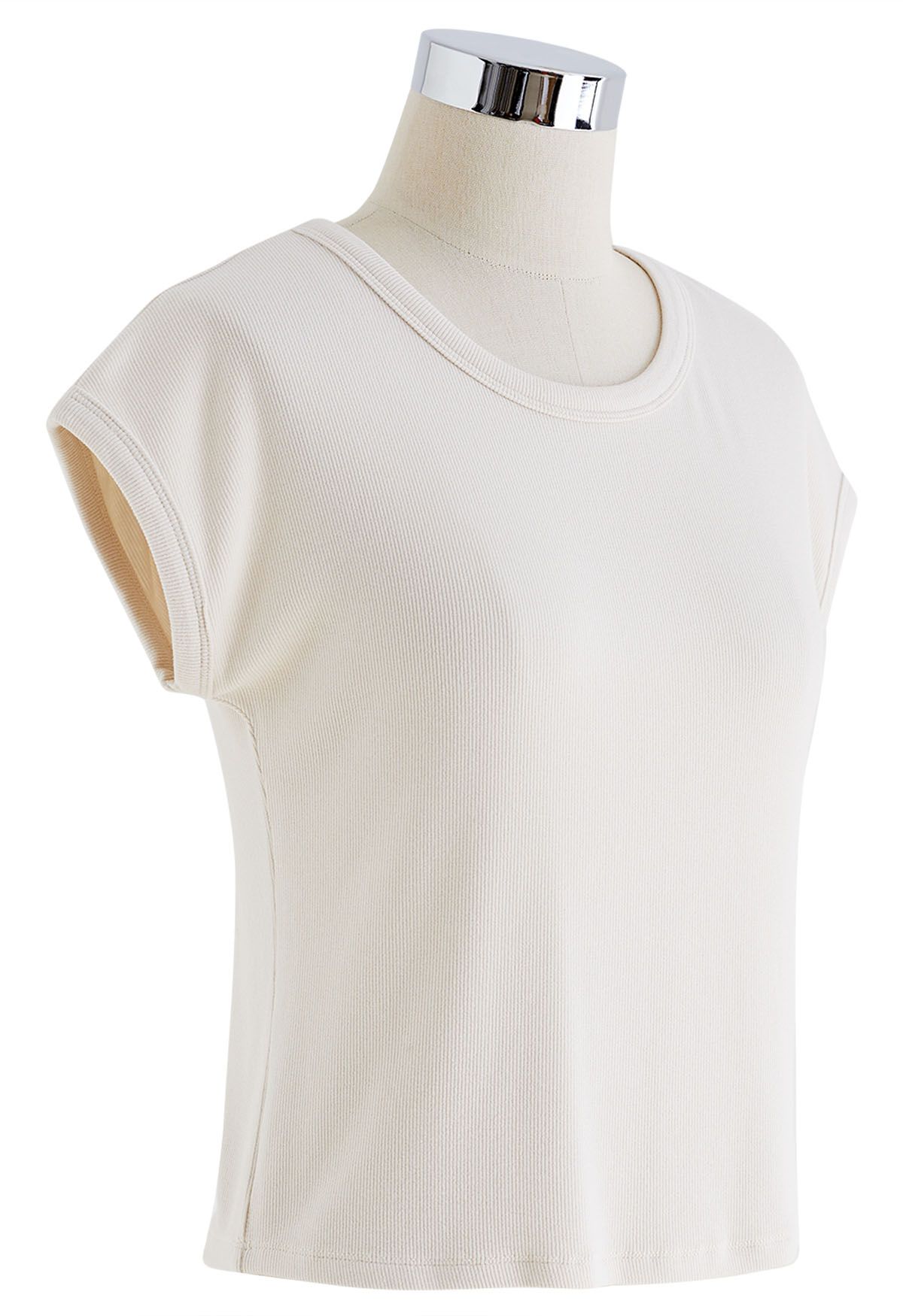 Elegant Crew Neck Cotton Crop Top in Cream