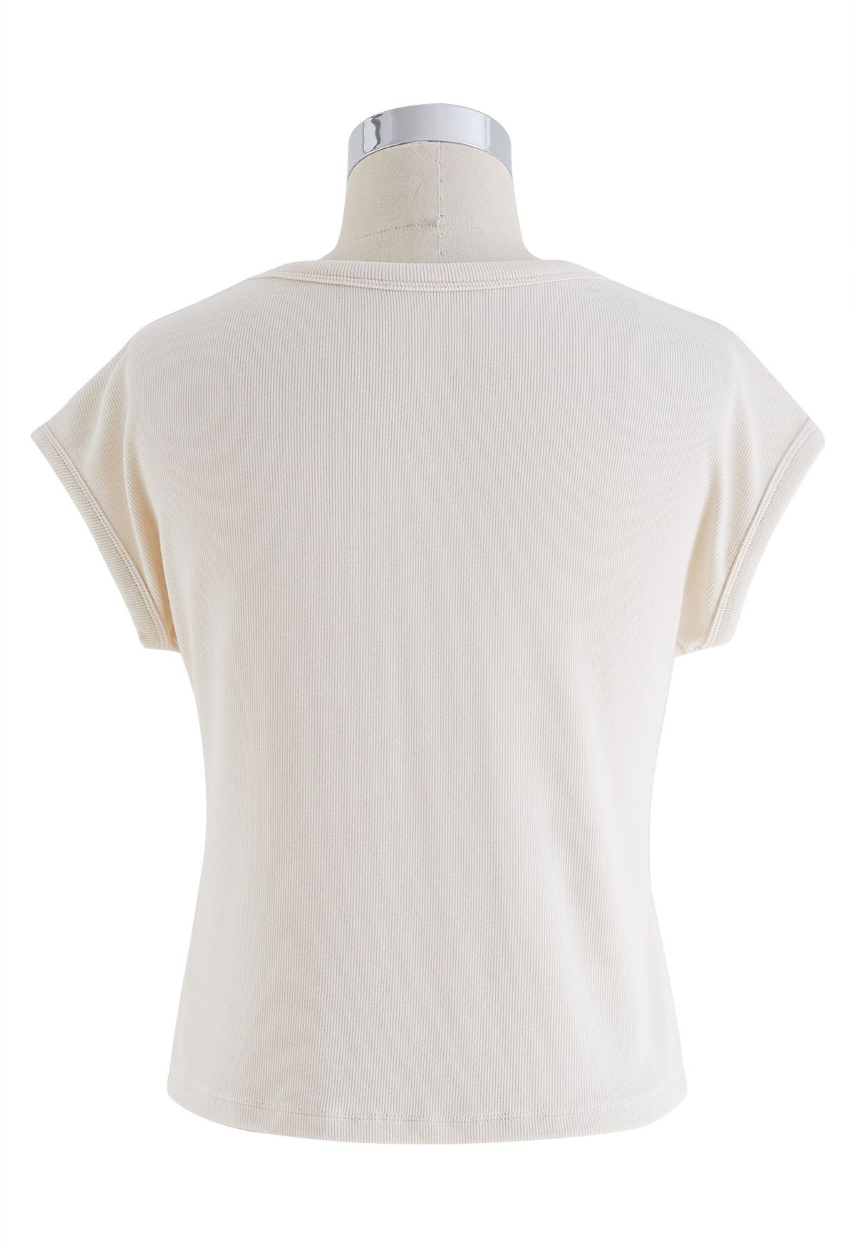 Elegant Crew Neck Cotton Crop Top in Cream