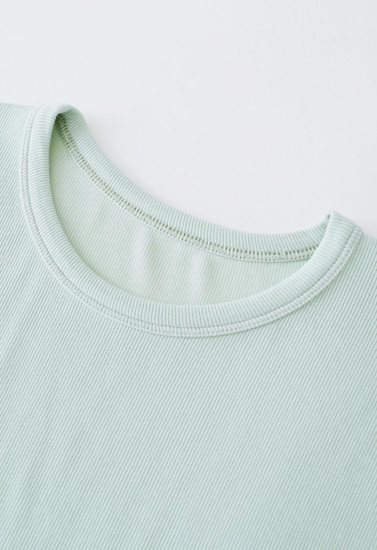 Elegant Crew Neck Cotton Crop Top in Mint