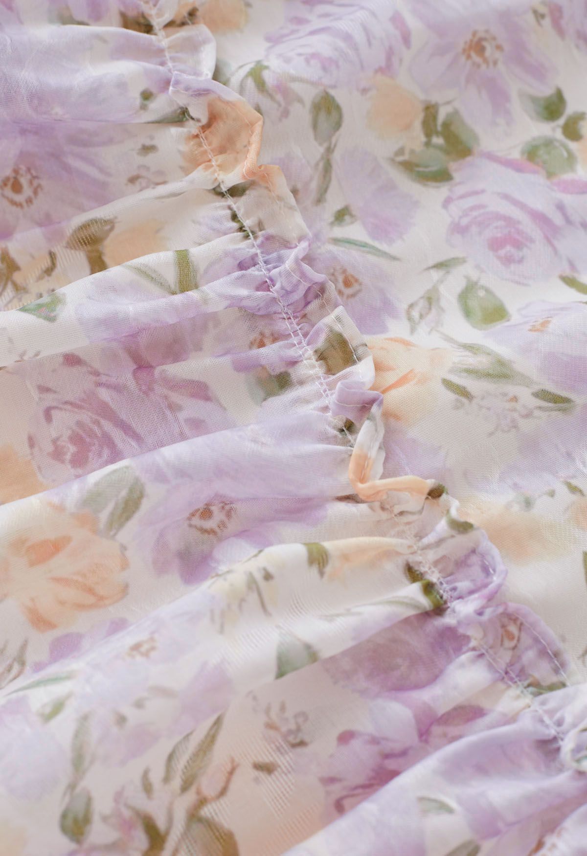 Scalloped V-Neck Watercolor Floral Midi Dress in Lilac
