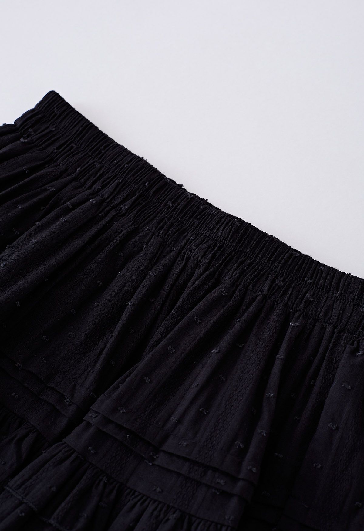 Flock Dot Tiered Ruffle Mini Skirt in Black