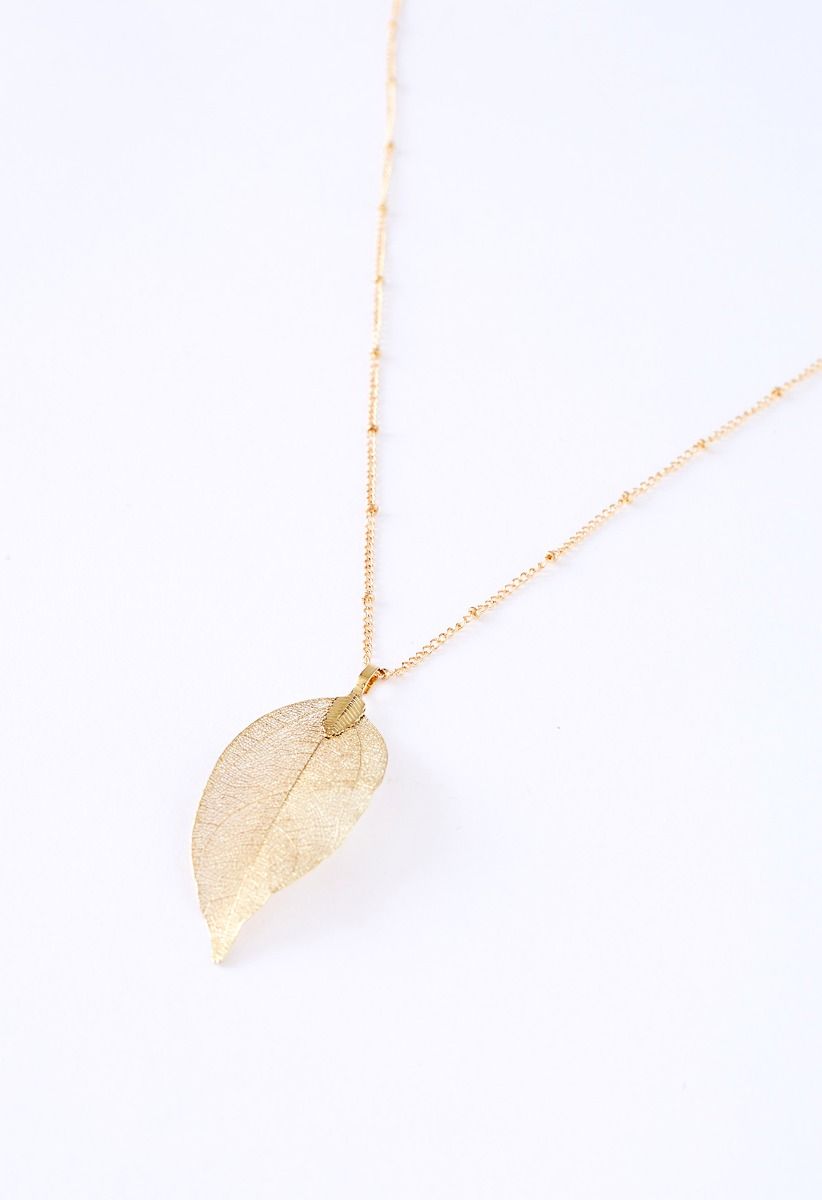 Gold Plated Leaf Pendant Necklace