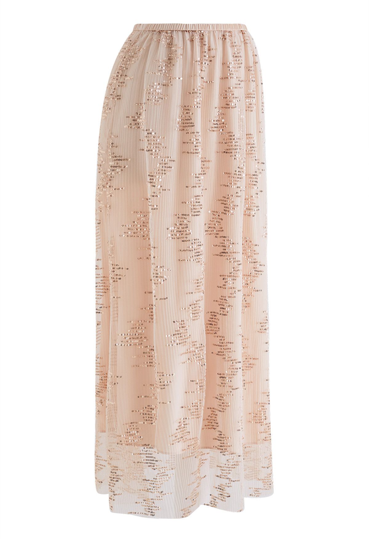 Sequin Embellished Mesh Maxi Skirt in Blush