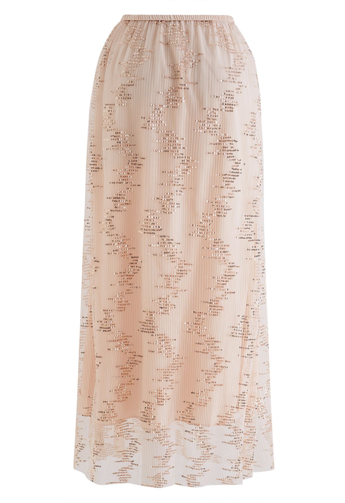 Sequin Embellished Mesh Maxi Skirt in Blush