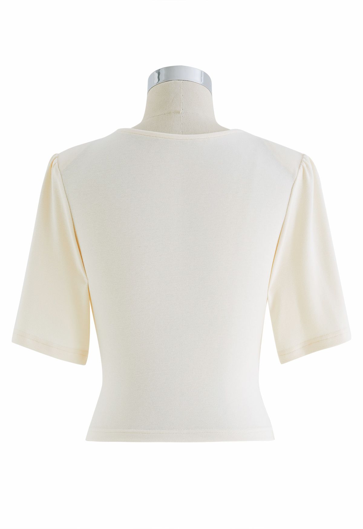 Ruched Waist Faux-Wrap Top in Cream