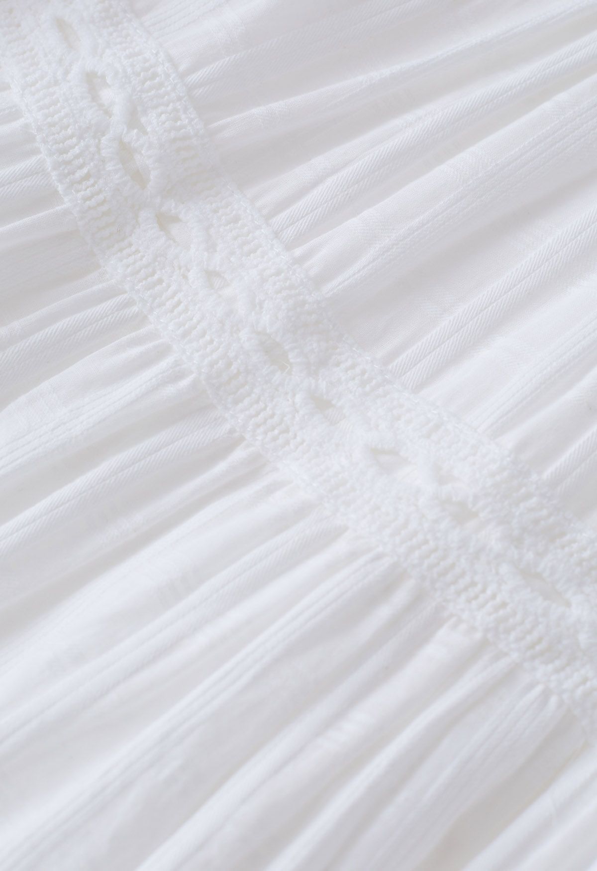 Scalloped V-Neck Checked Midi Dress in White