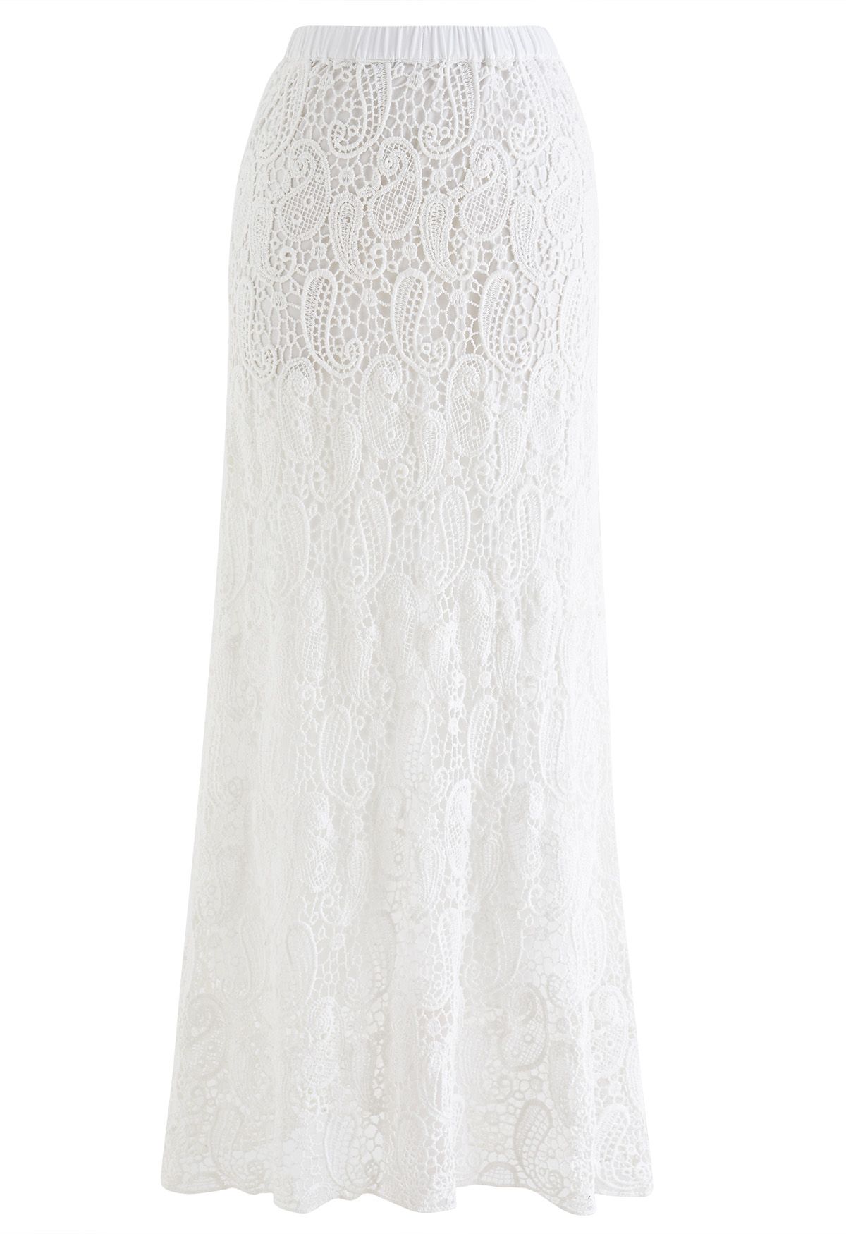 Paisley Cutwork Lace Maxi Skirt in White