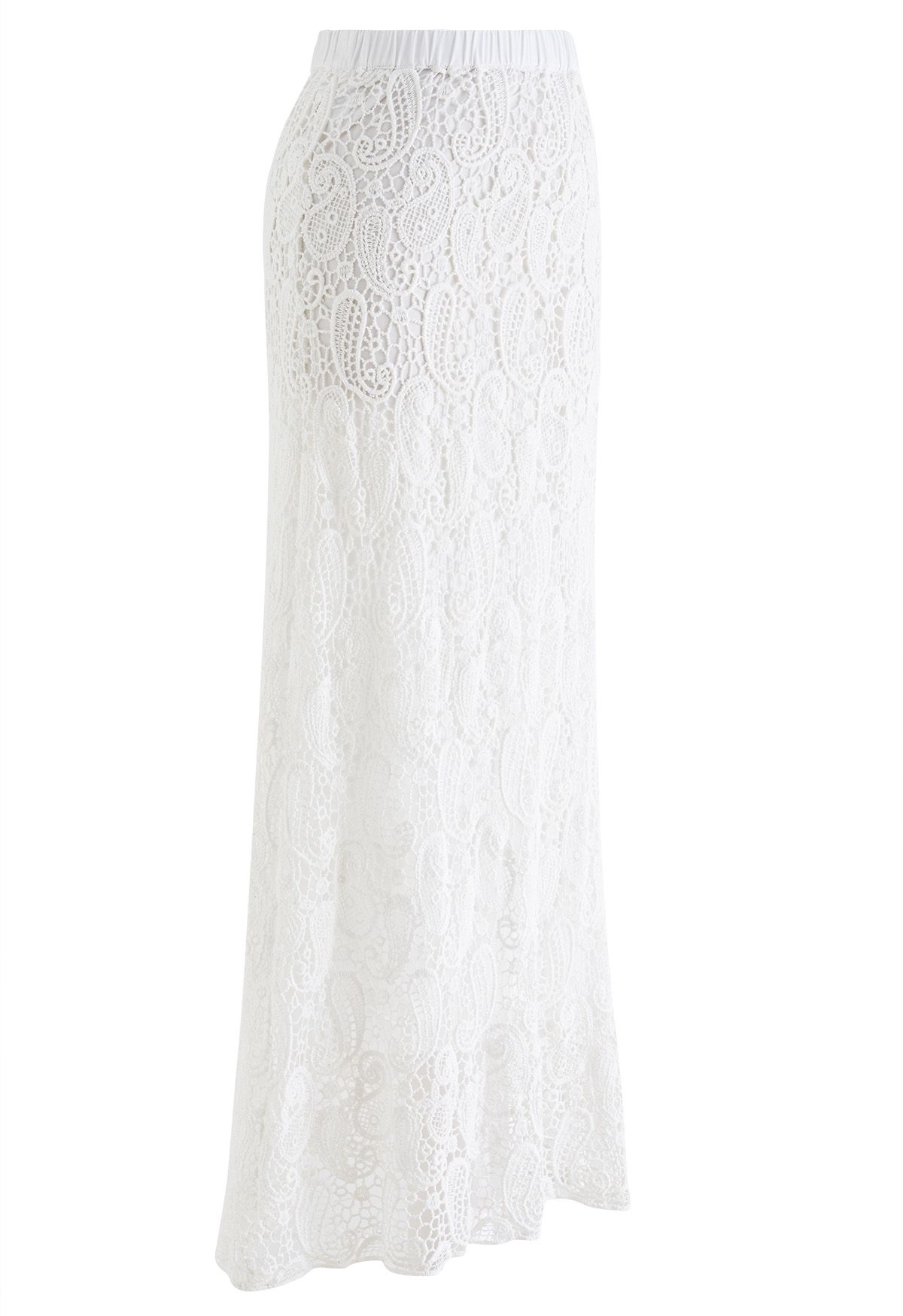 Paisley Cutwork Lace Maxi Skirt in White