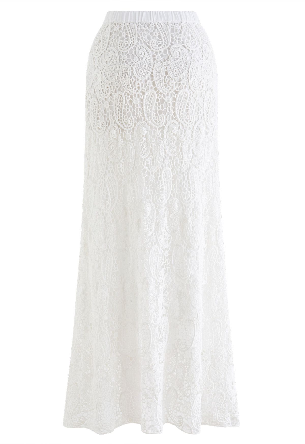 Paisley Cutwork Lace Maxi Skirt in White