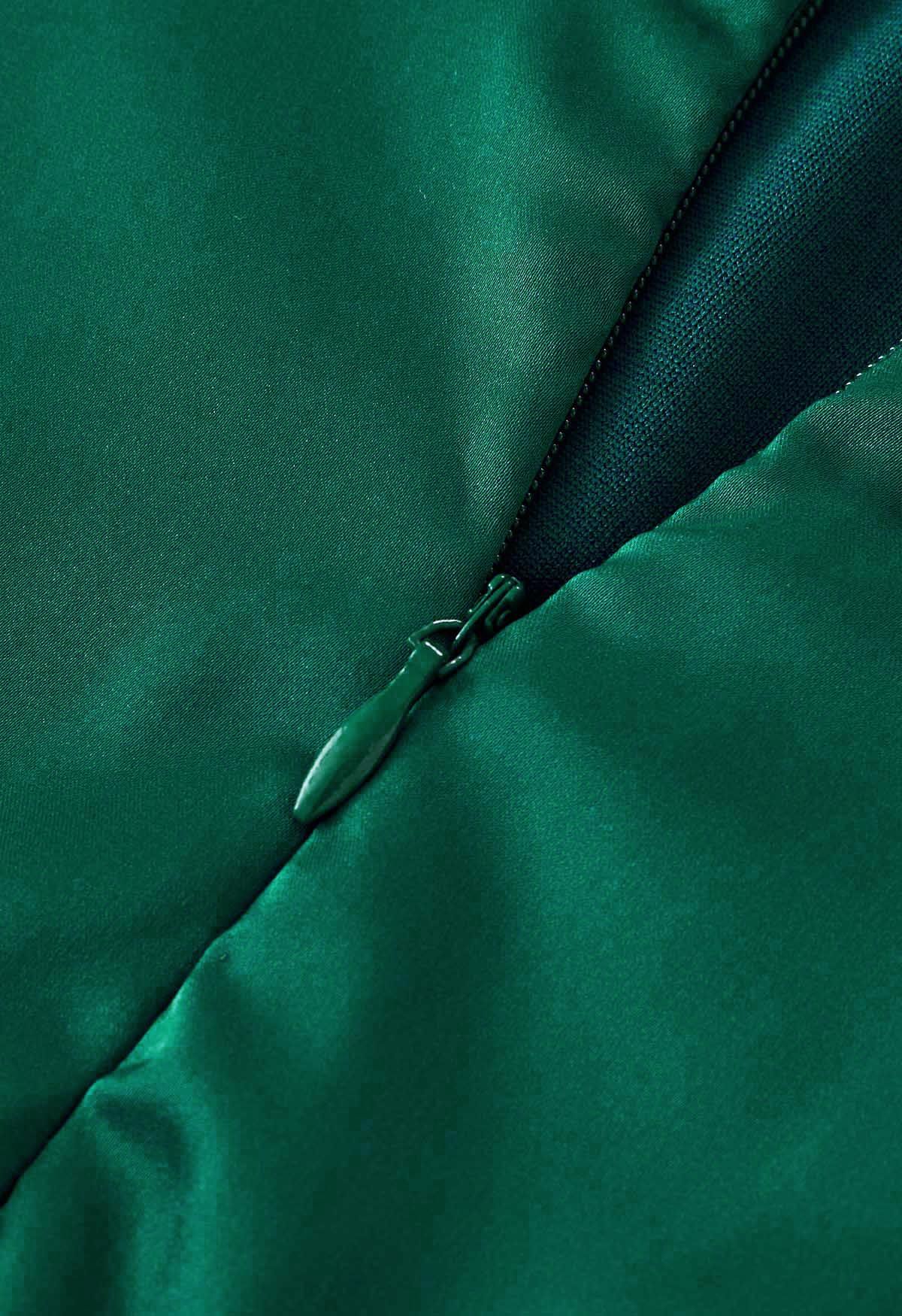 Halter Neck Cutout Satin Playsuit in Dark Green
