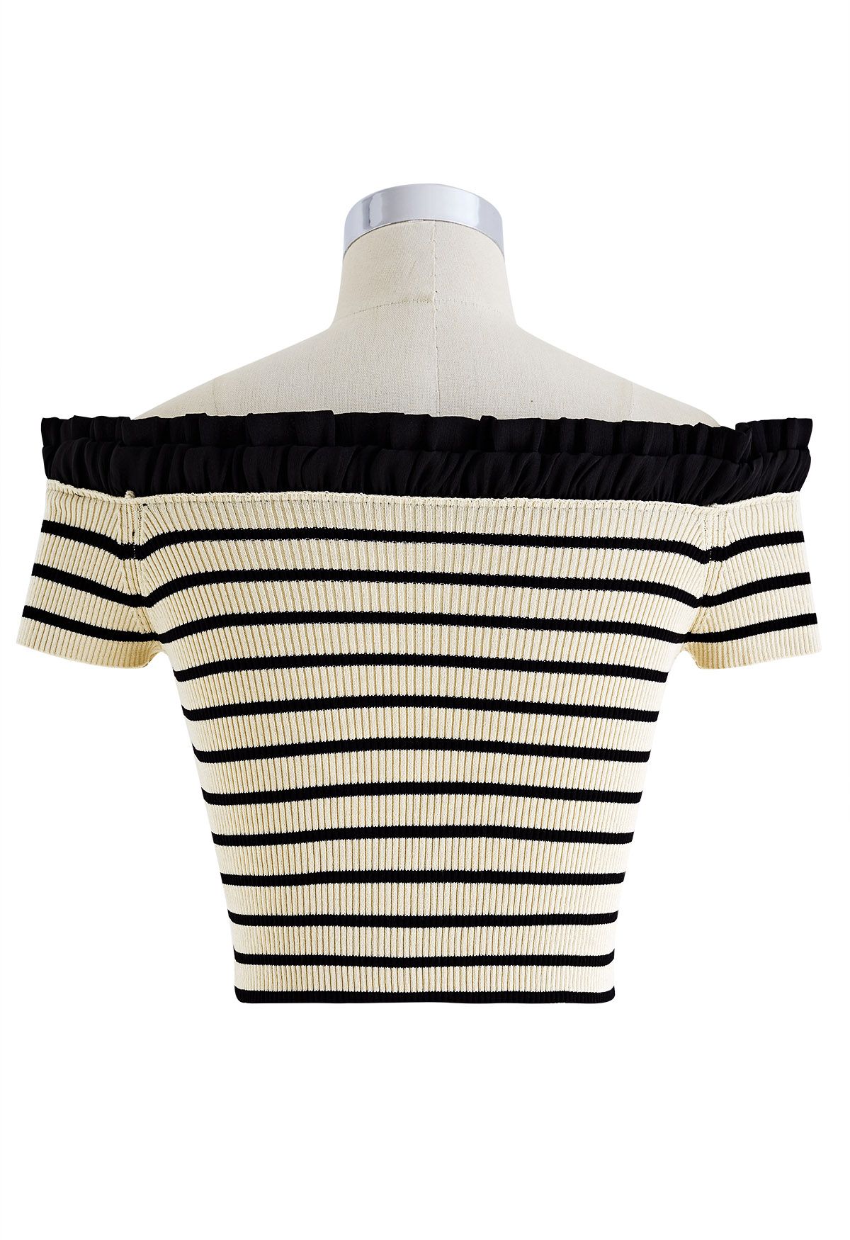 Tiered Ruffle Off-Shoulder Stripe Knit Crop Top