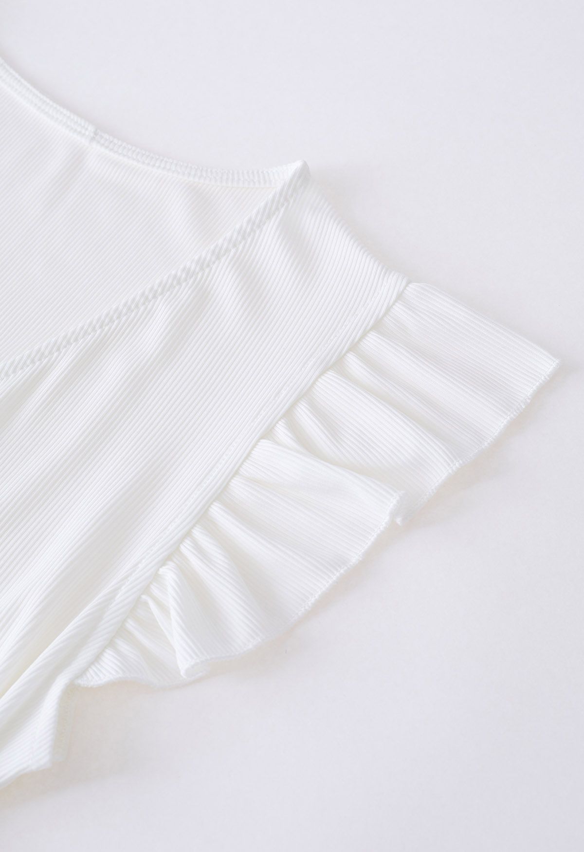 Drawstring Faux-Wrap Ruffle Sleeveless Top in White