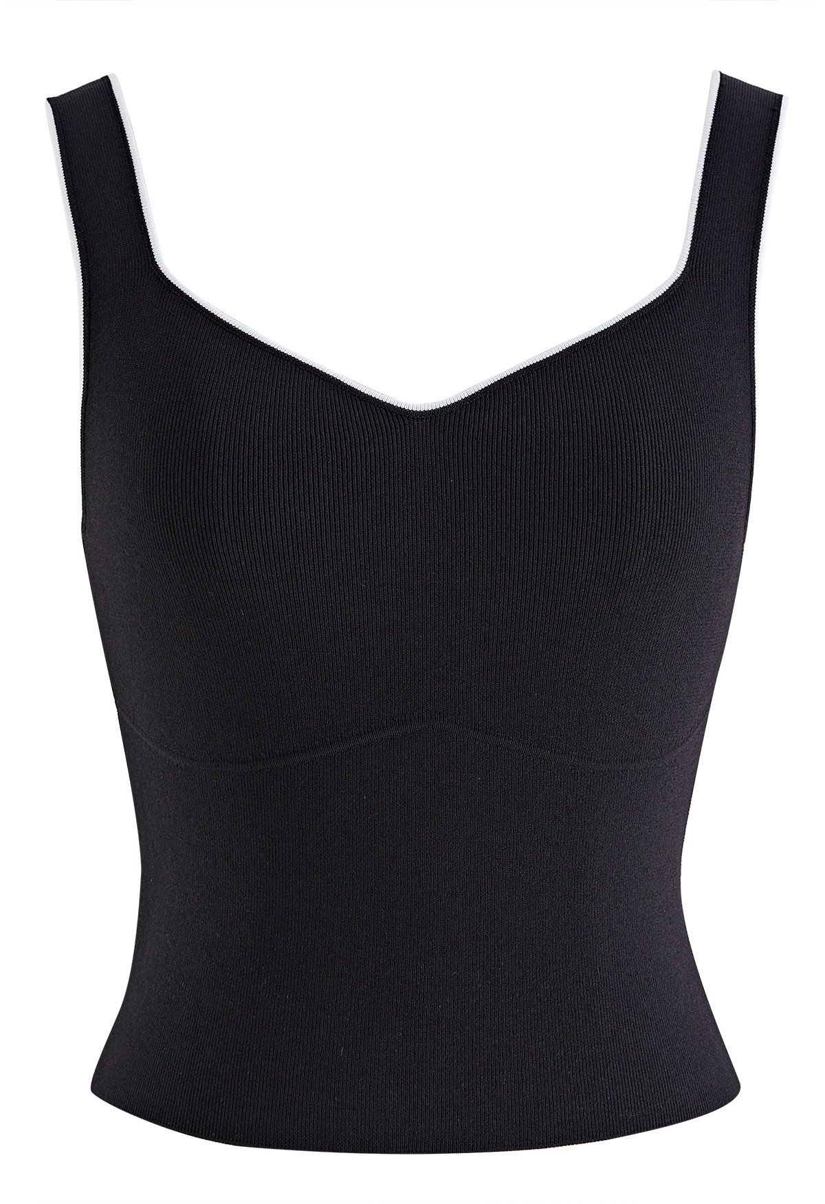 Contrast Edge Crop Tank Top in Black