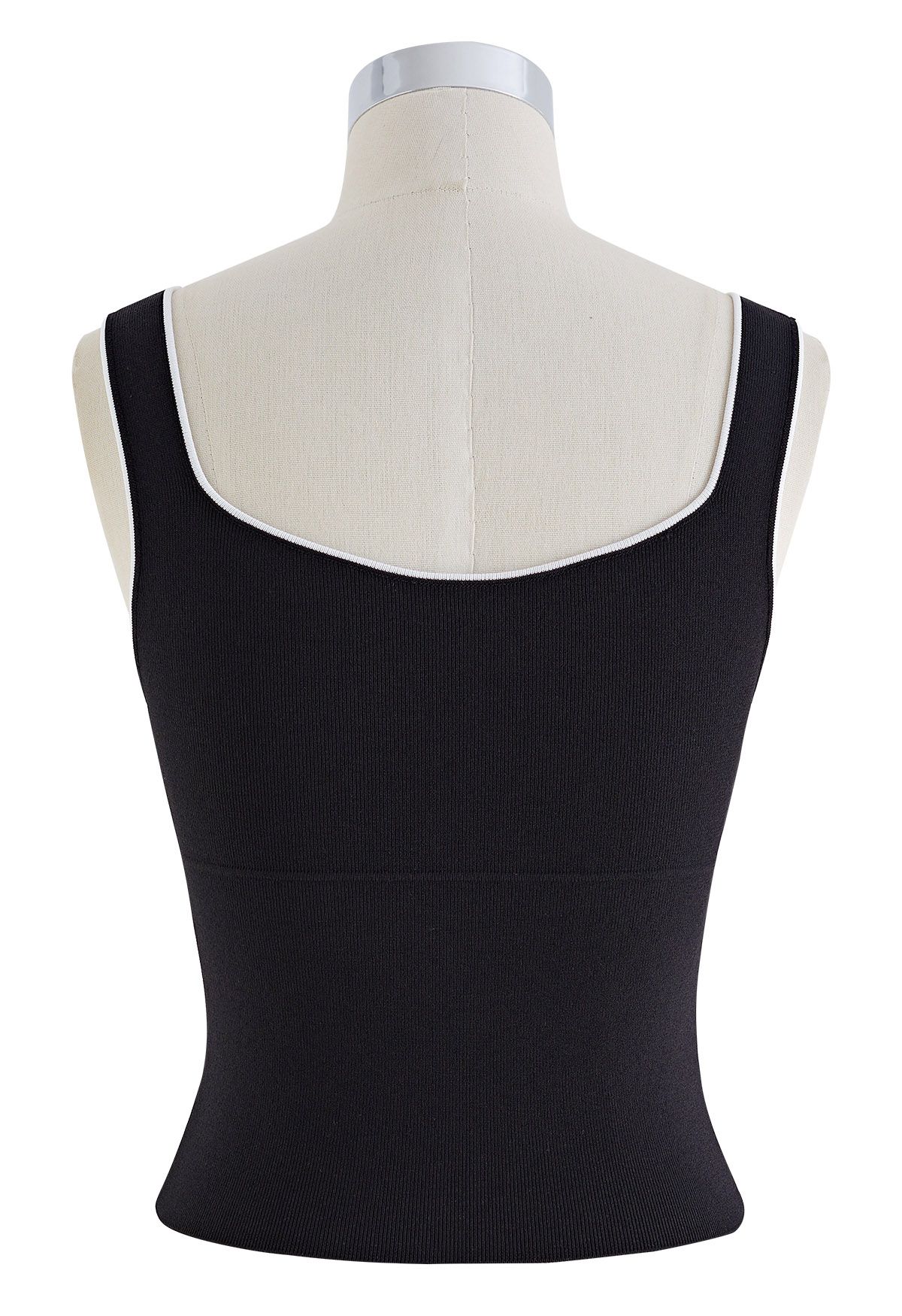 Contrast Edge Crop Tank Top in Black