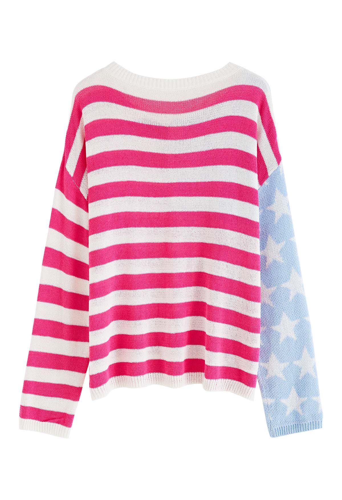 The Stars and The Stripes Printed Knit Sweater in Hot Pink