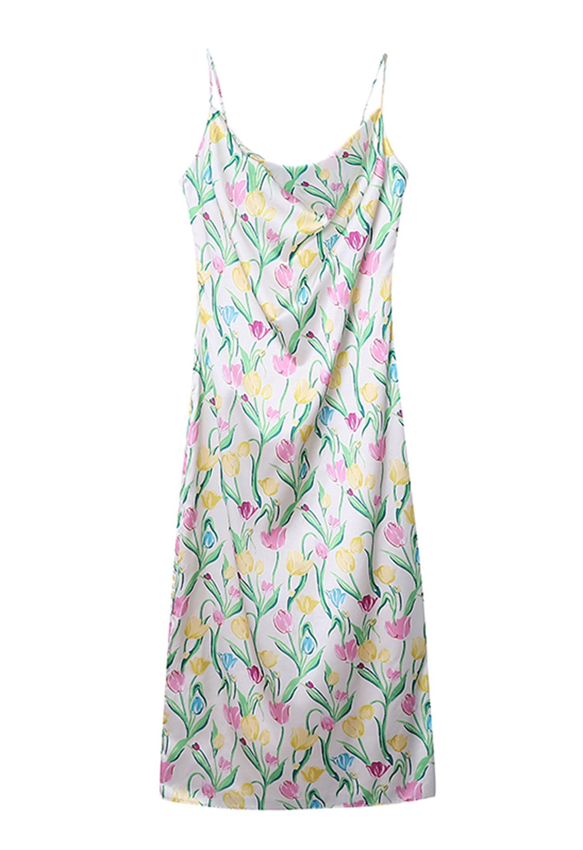 Watercolor Tulip Print Satin Cami Dress