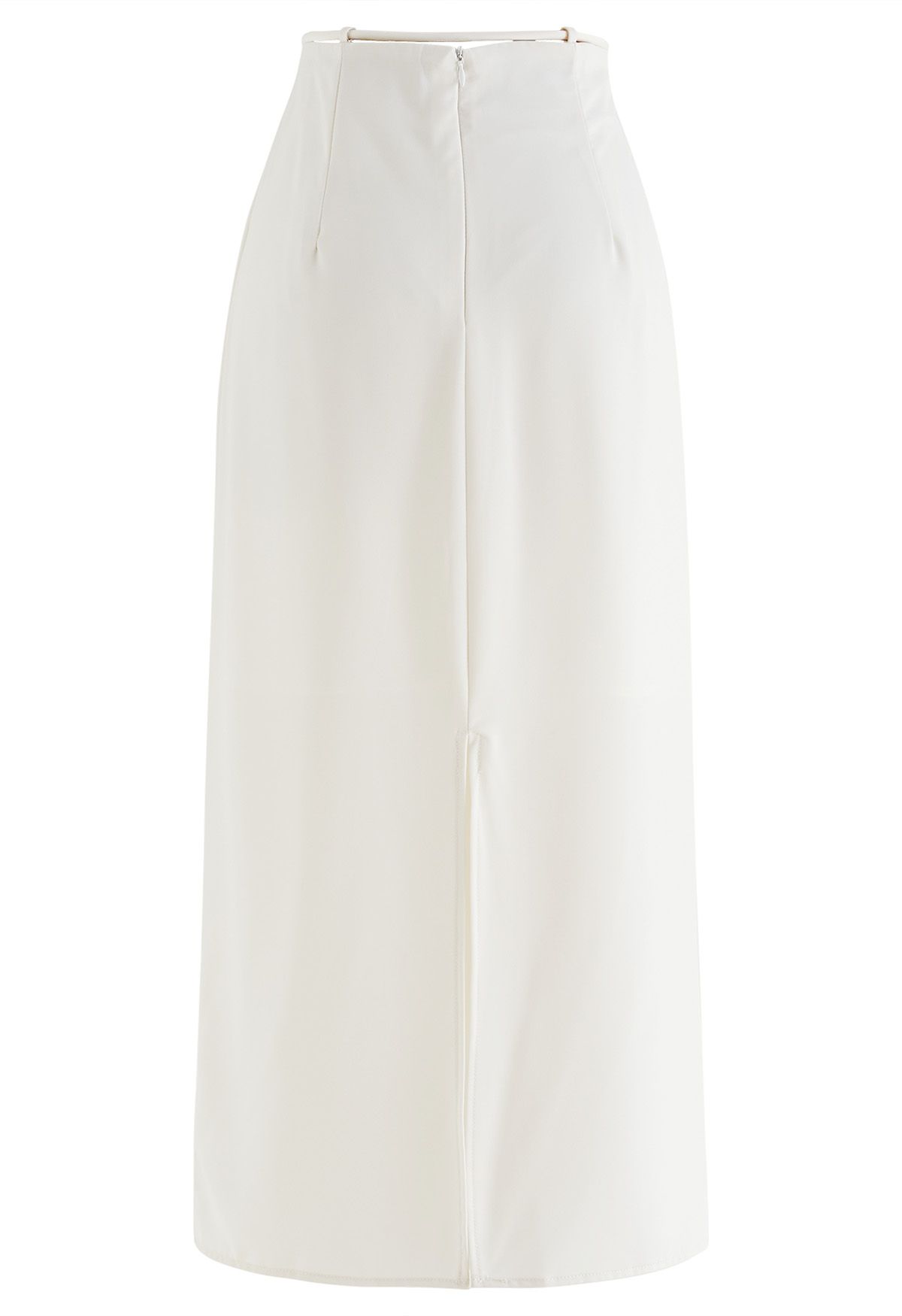 Tie Waist Asymmetric Flap Satin Midi Skirt in Ivory