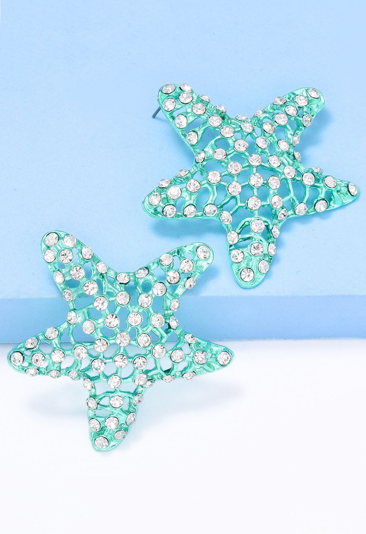 Starfish Hollow Out Zircon Earrings in Mint