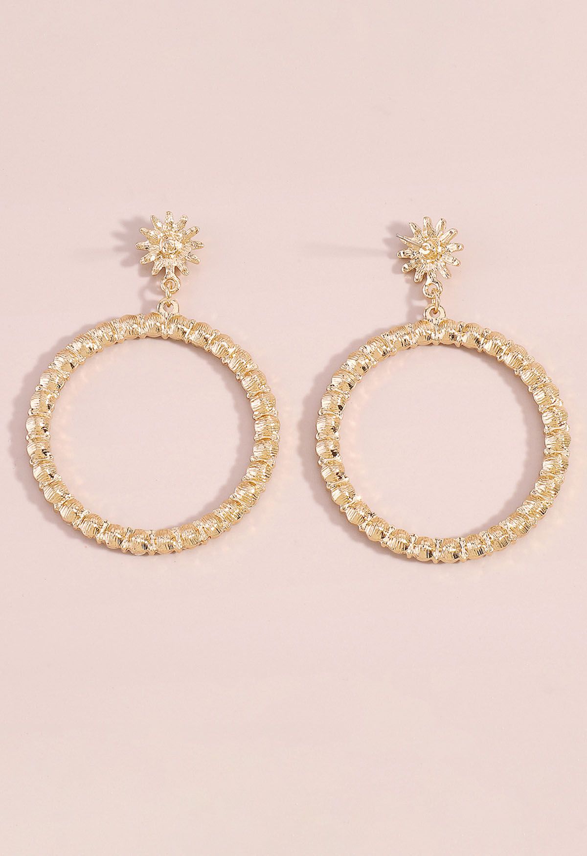 Hollow Out Circle Rhinestone Earrings in Gold