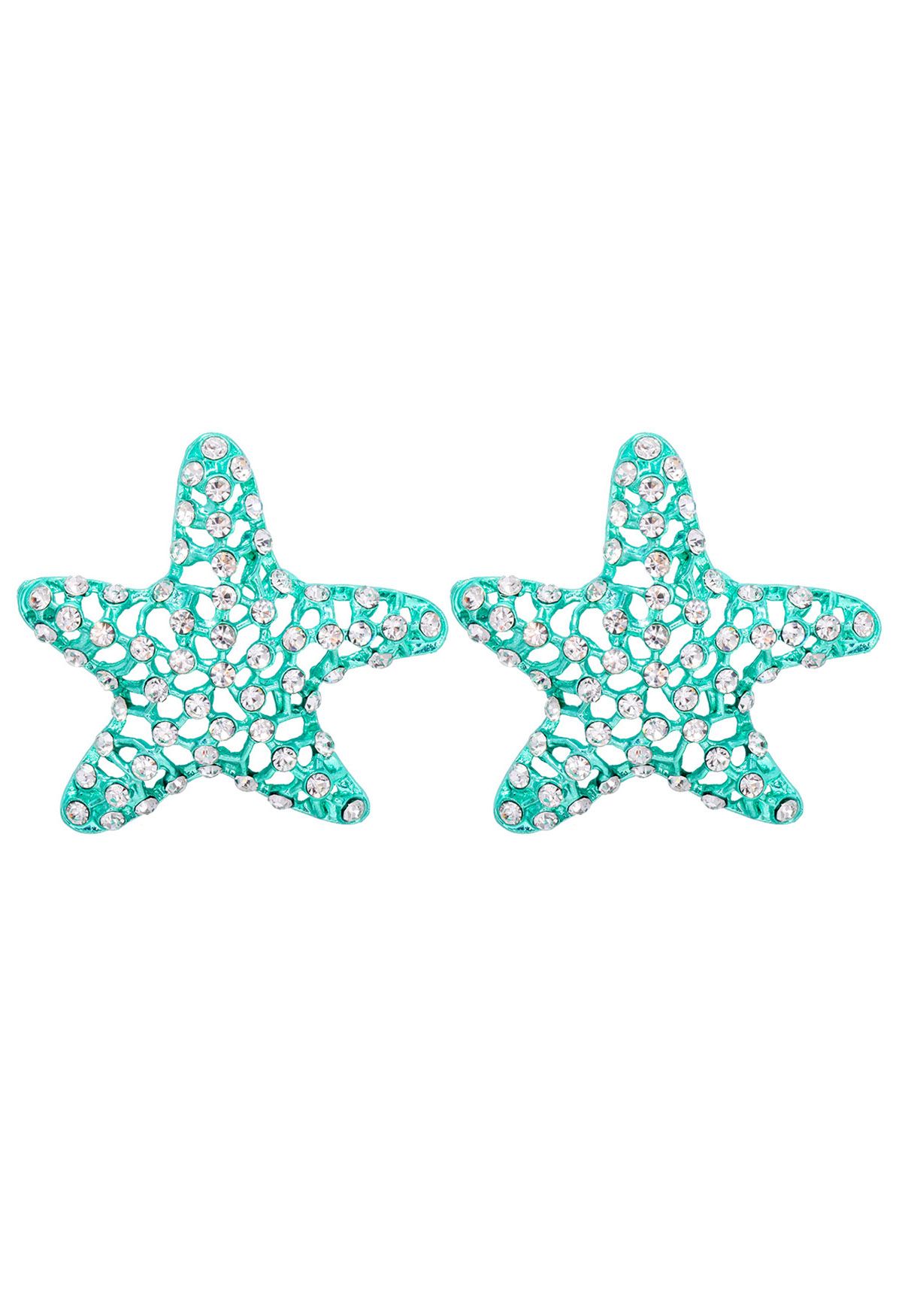 Starfish Hollow Out Zircon Earrings in Mint