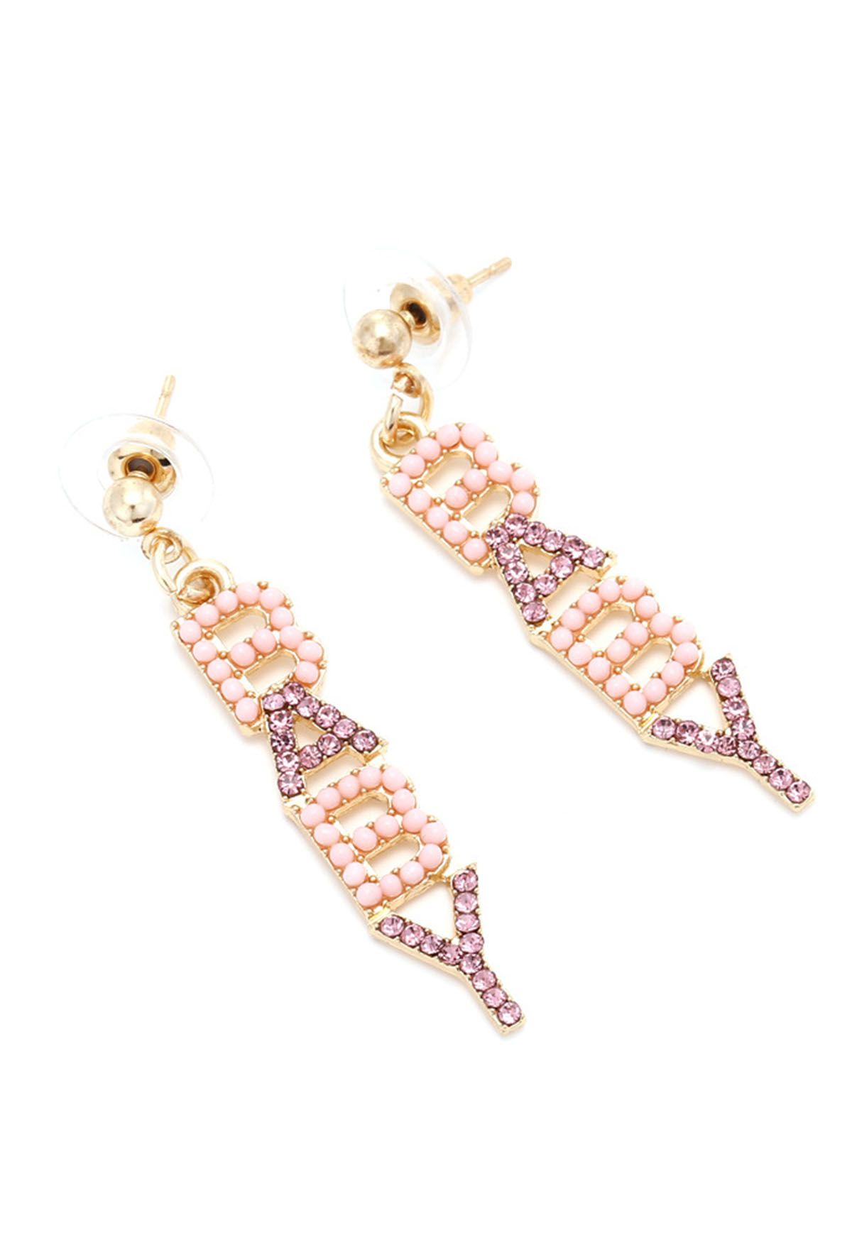 BABY Letters Pearly Drop Earrings in Pink