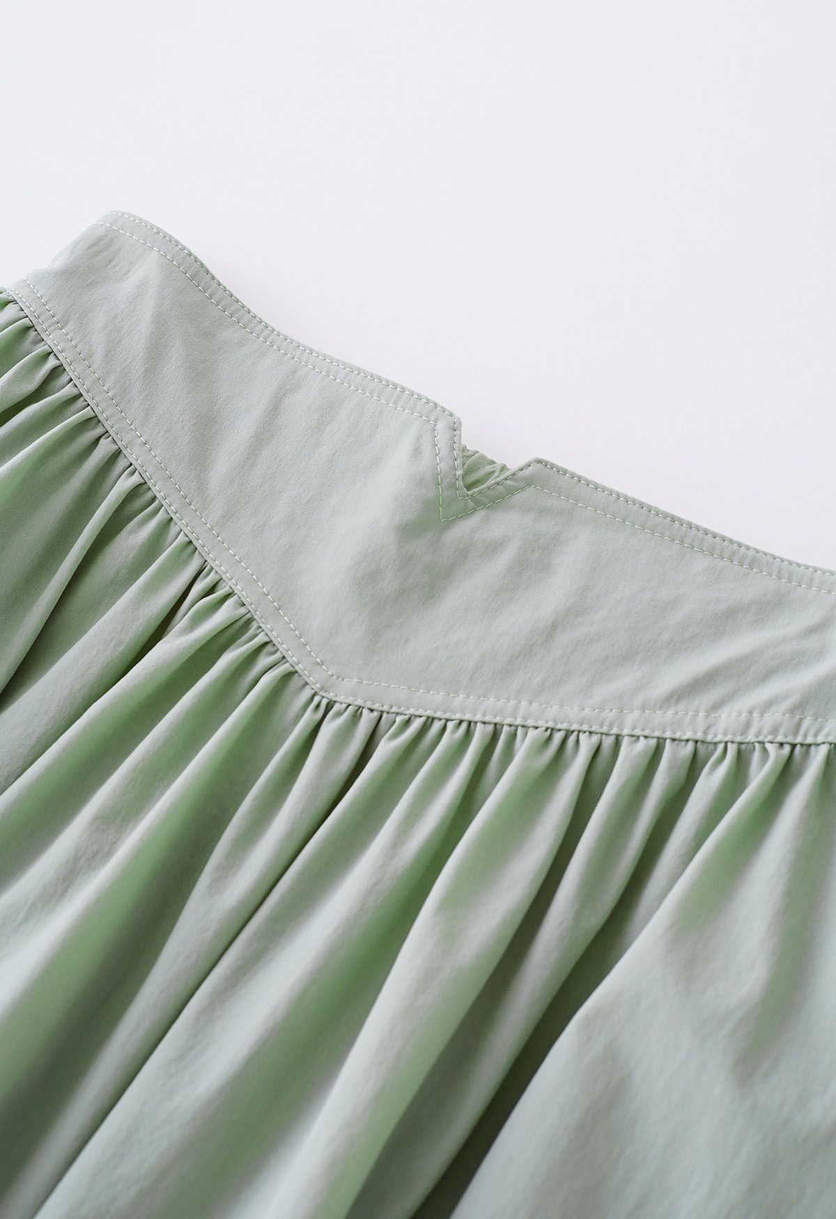 Notched Waist Flare Midi Skirt in Pea Green