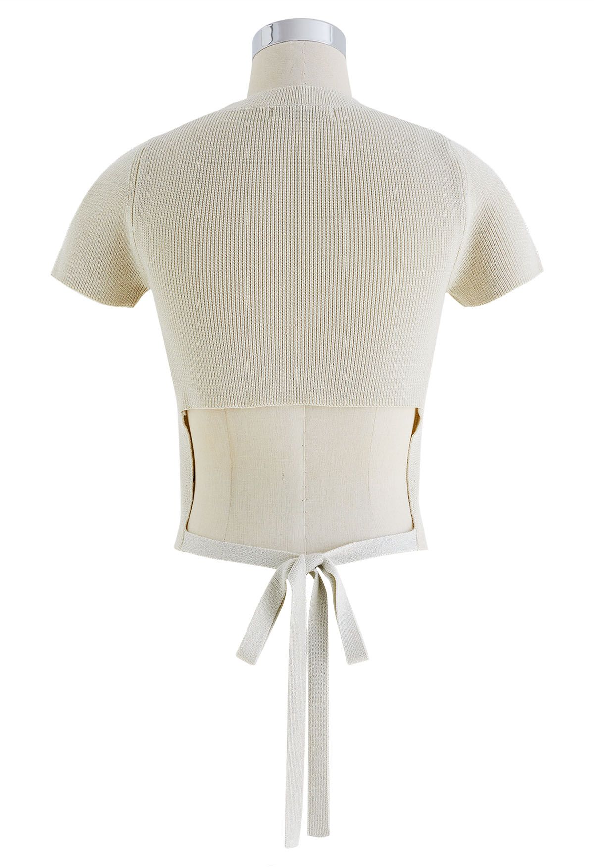 Tie-Back Hi-Lo Knit Crop Top in Ivory