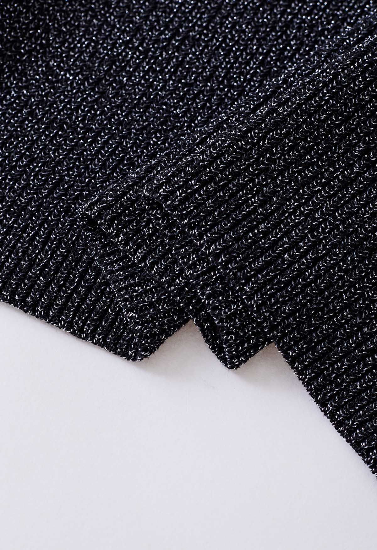 Tie-Back Hi-Lo Knit Crop Top in Black