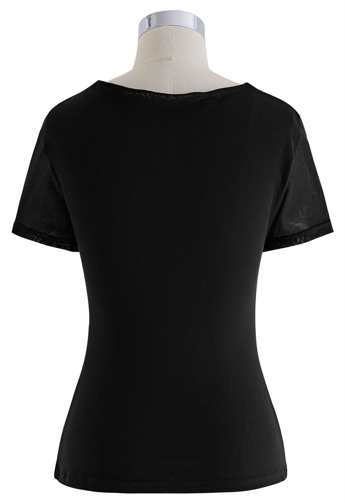 Twist Cutout Front Soft Mesh Top in Black