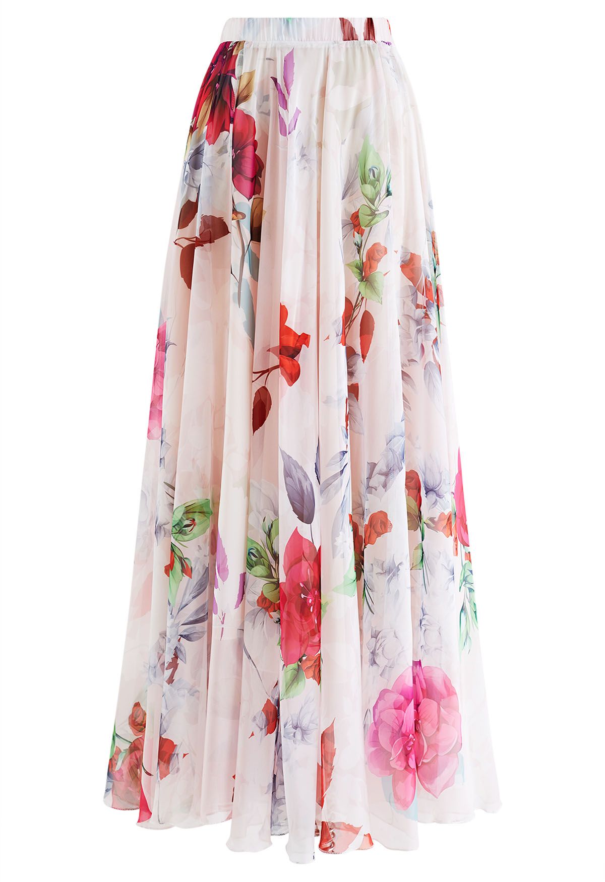 Best Blooms Rose Printed Chiffon Maxi Skirt in Blush