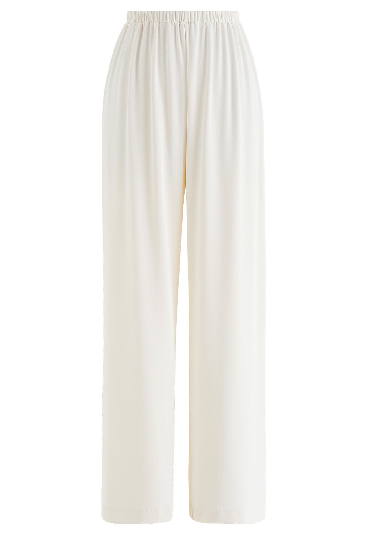 Smooth Satin Pull-On Pants in Cream