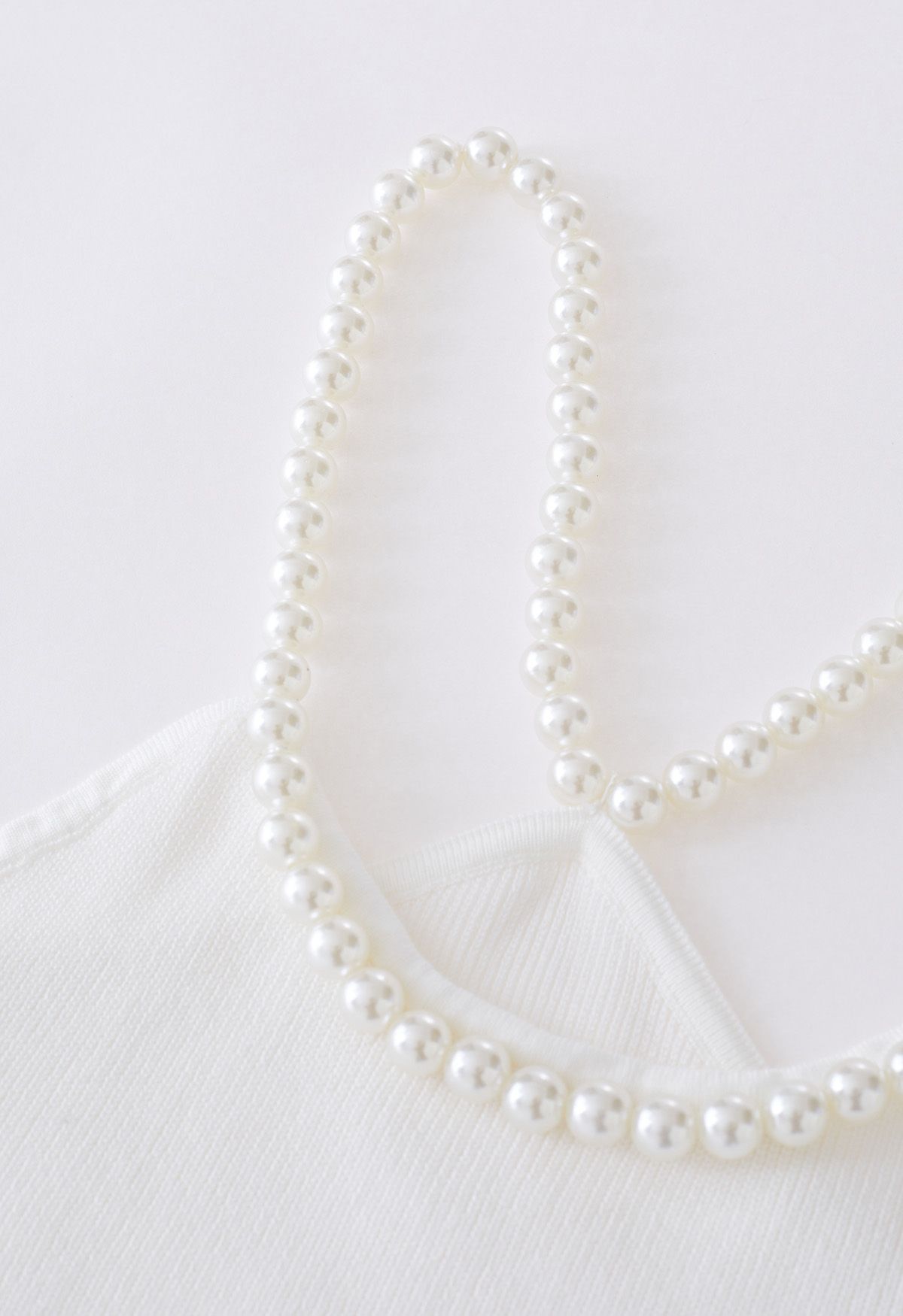 Beaded Strap Knit Crop Top in White