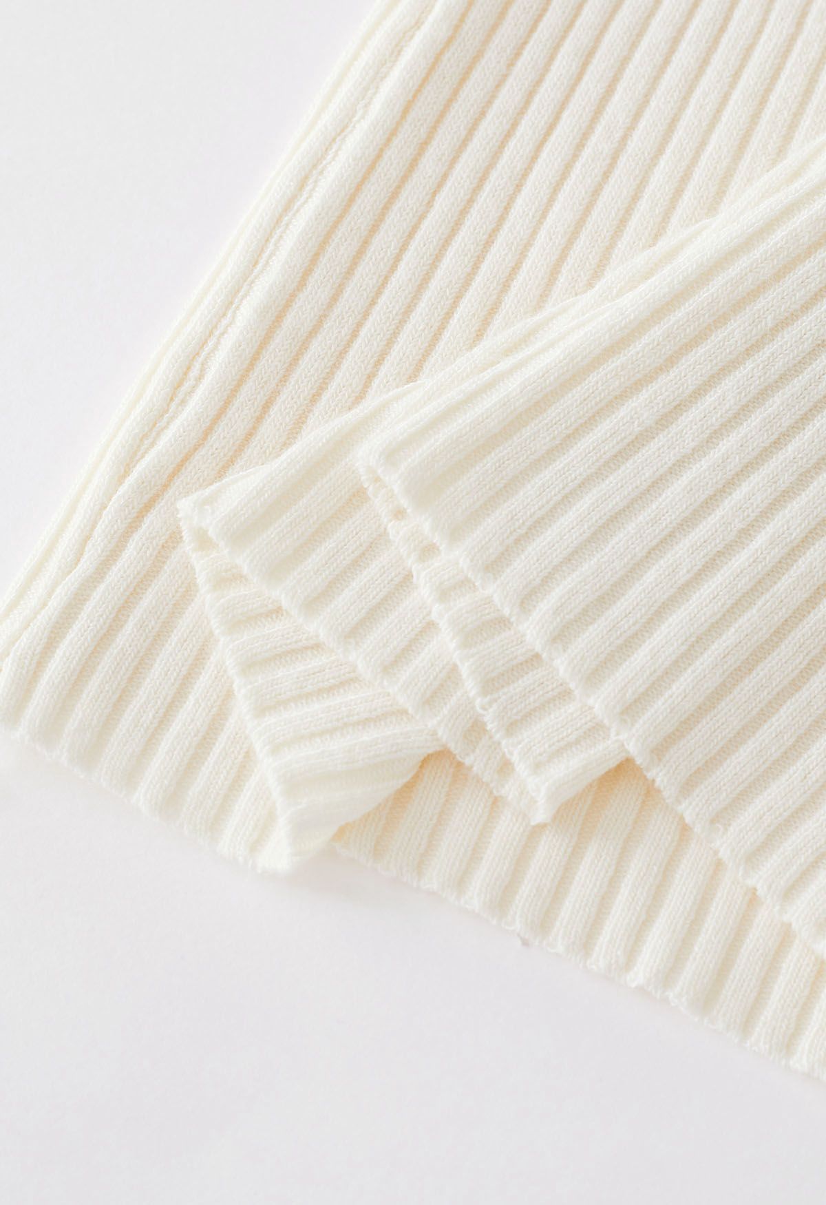 Square Neckline Ribbed Knit Top in Cream