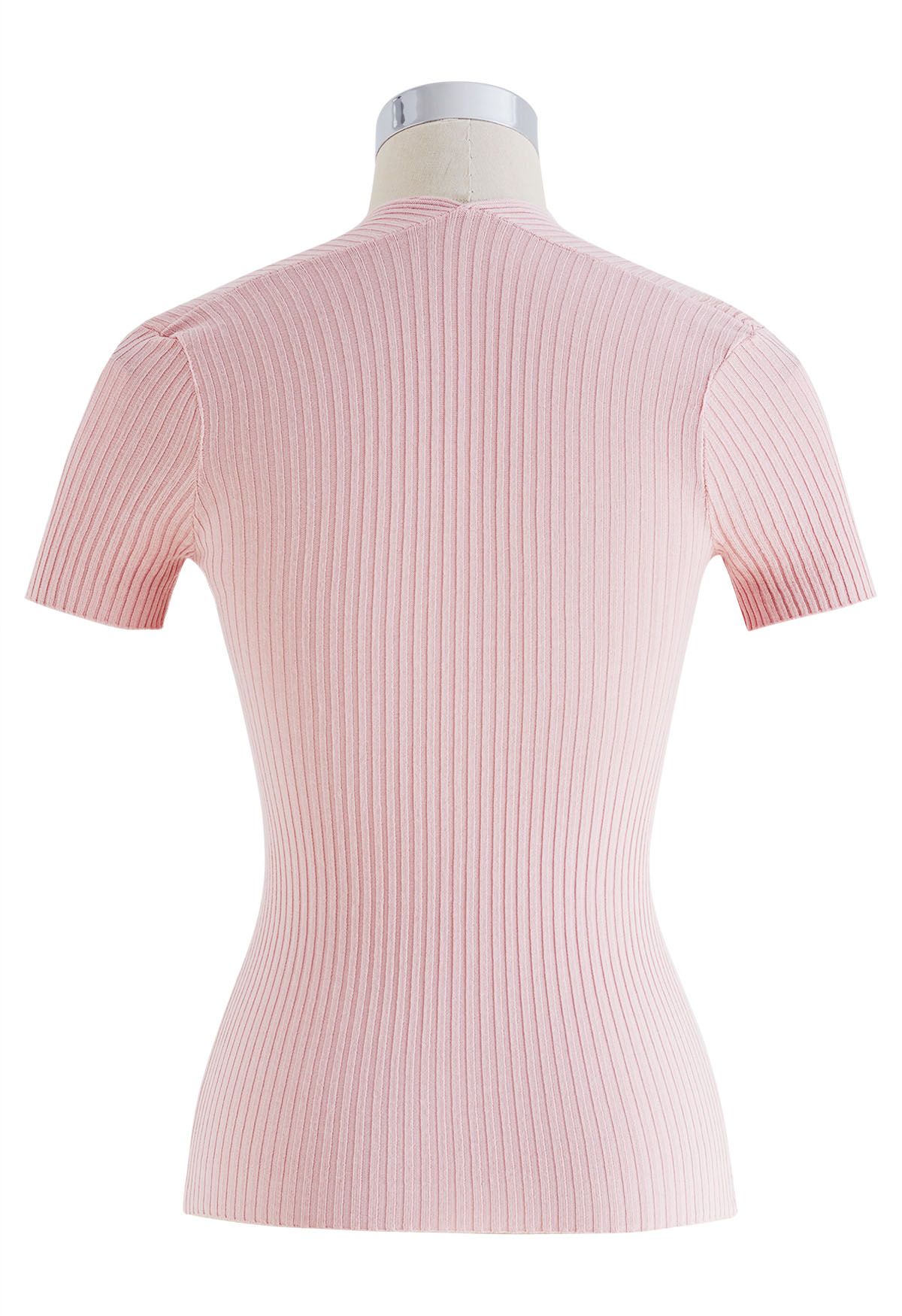 Square Neckline Ribbed Knit Top in Pink