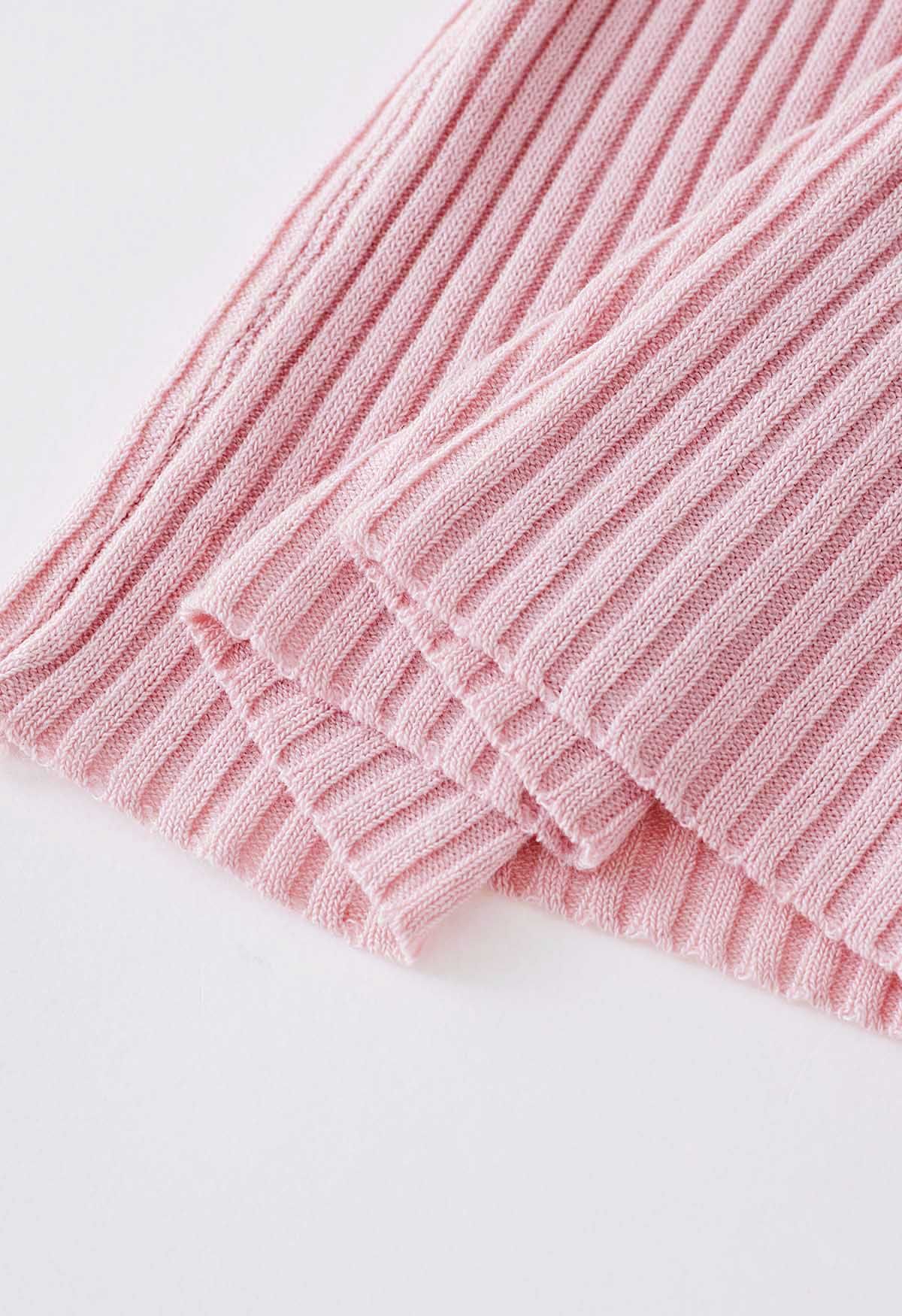 Square Neckline Ribbed Knit Top in Pink