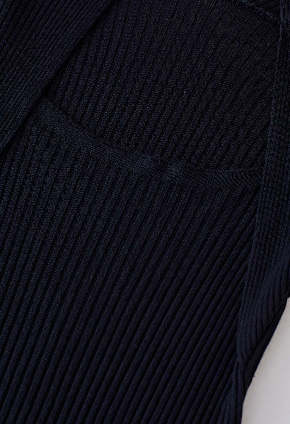 Square Neckline Ribbed Knit Top in Black