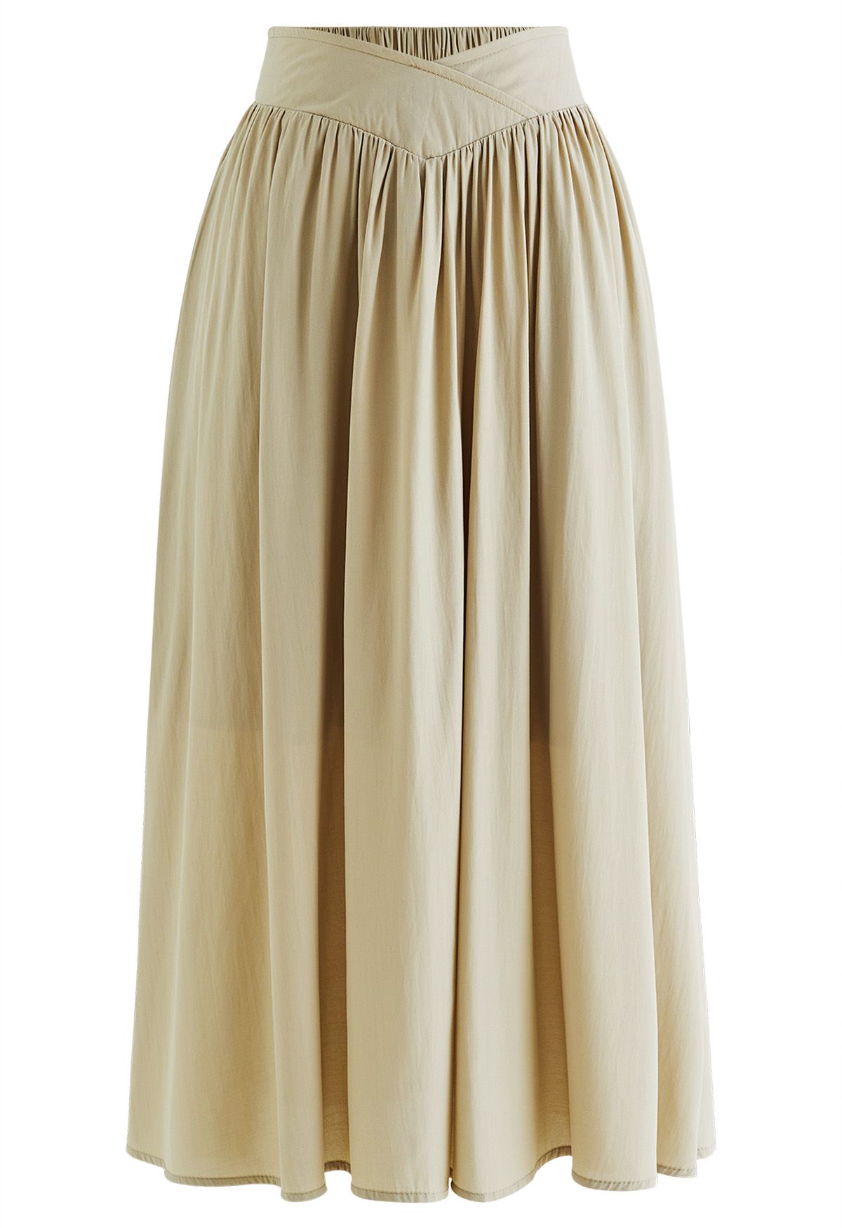 Cross Waist Side Pockets Midi Skirt in Sand