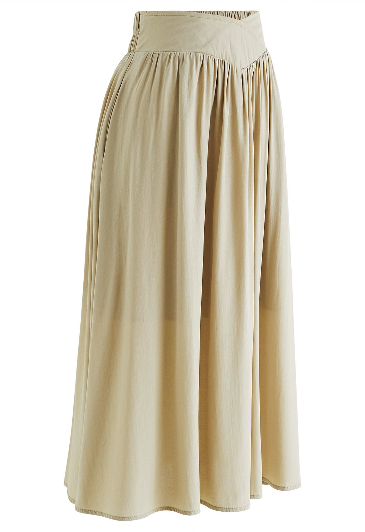 Cross Waist Side Pockets Midi Skirt in Sand