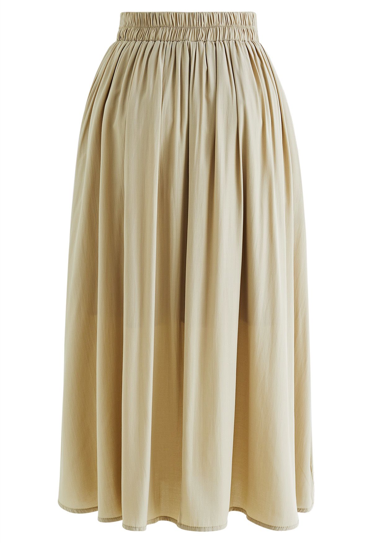 Cross Waist Side Pockets Midi Skirt in Sand