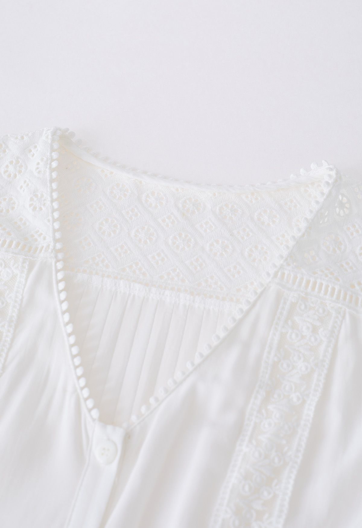 Eyelet Embroidery Panelled Button Down Dress