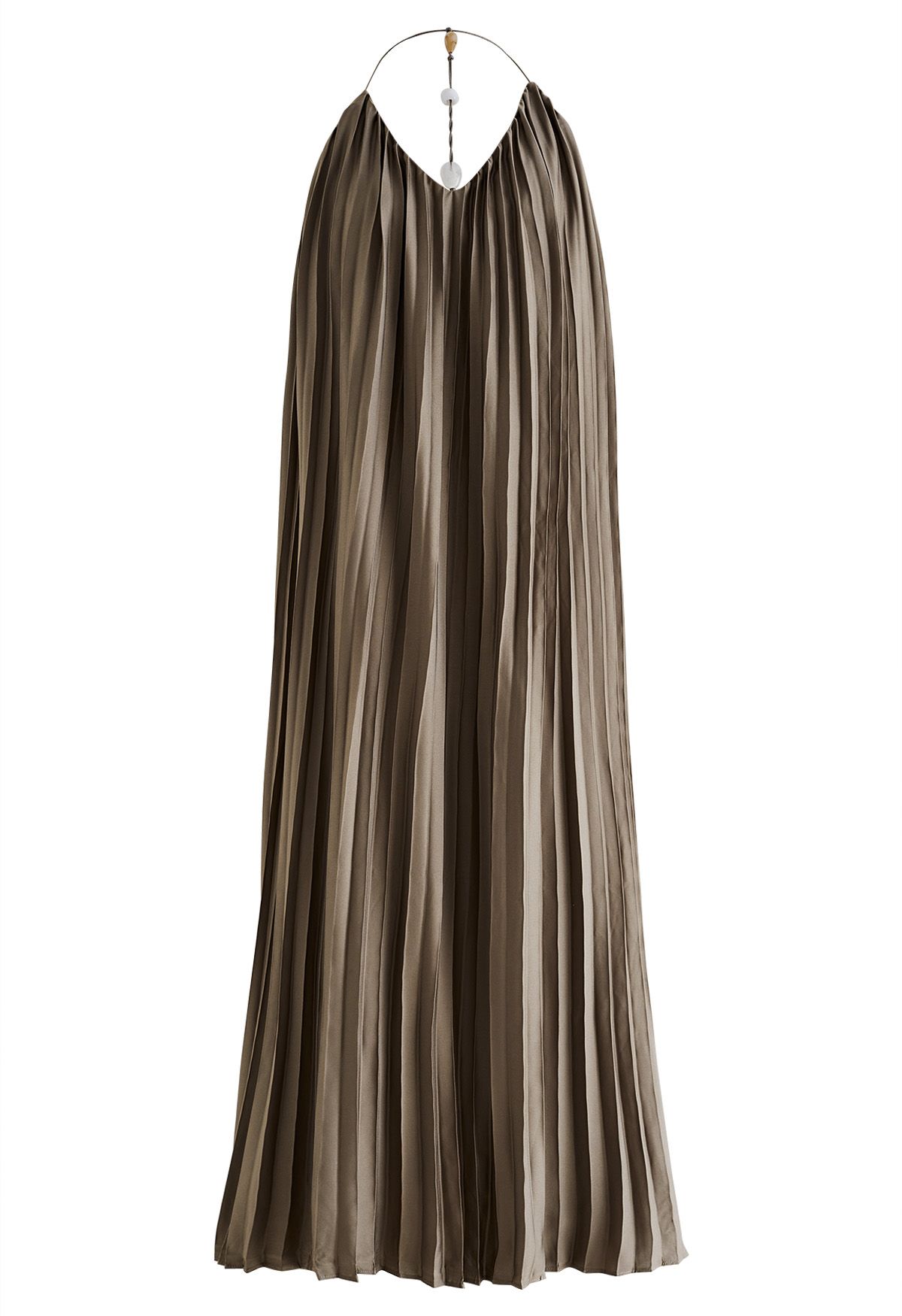 Halter Neck Backless Pleated Maxi Dress in Olive