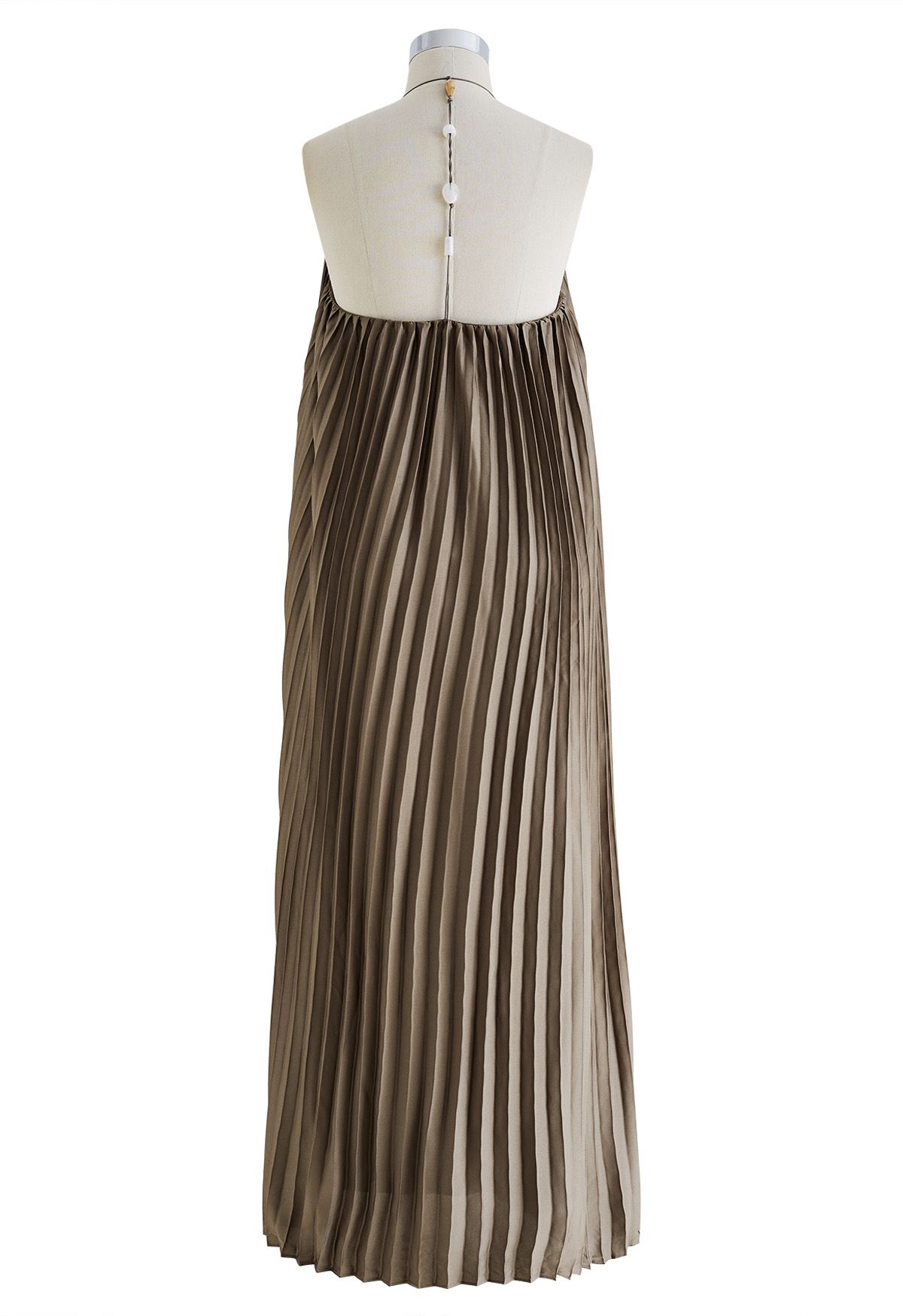 Halter Neck Backless Pleated Maxi Dress in Olive