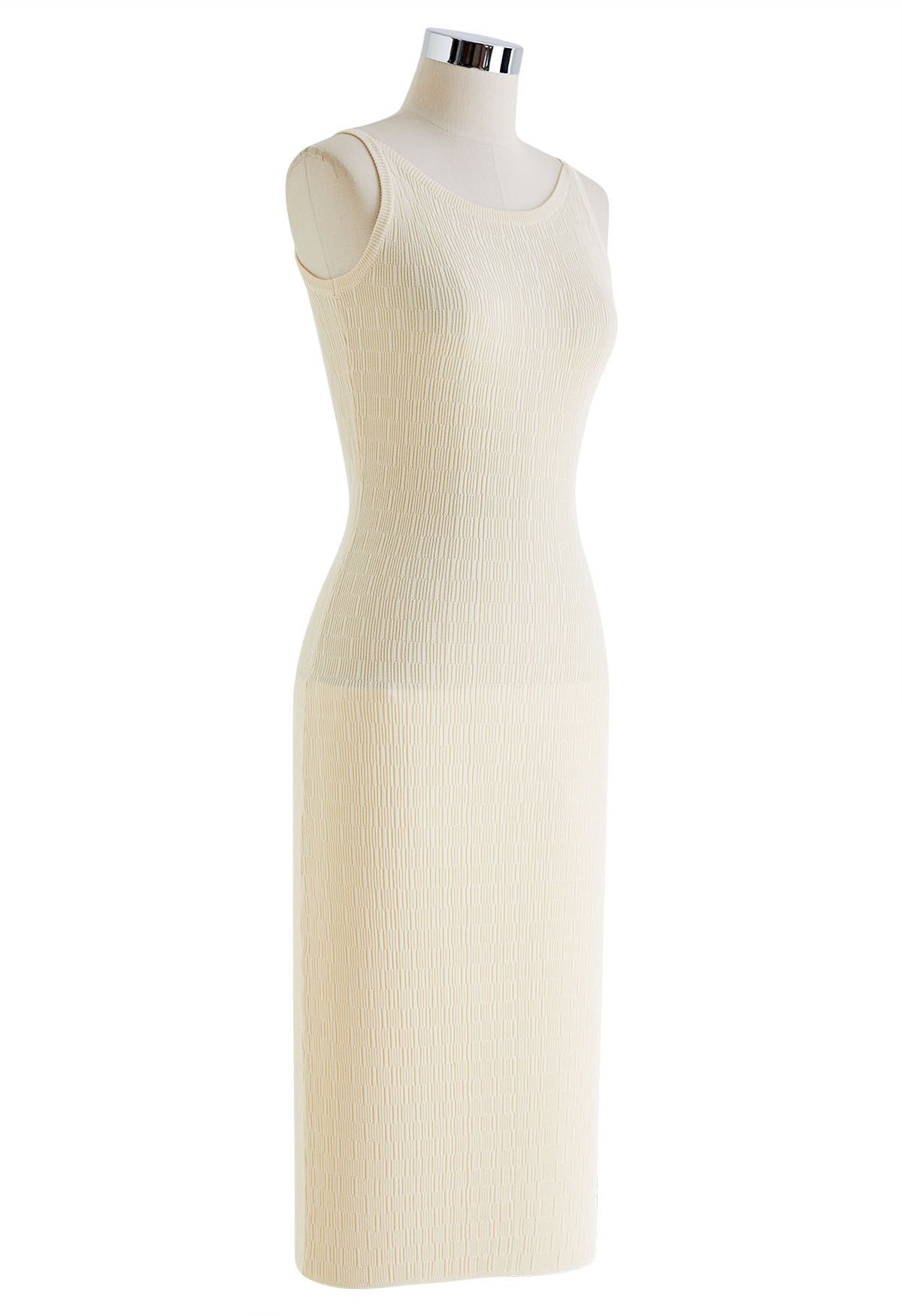 Solid Color Textured Knit Cami Dress in Cream