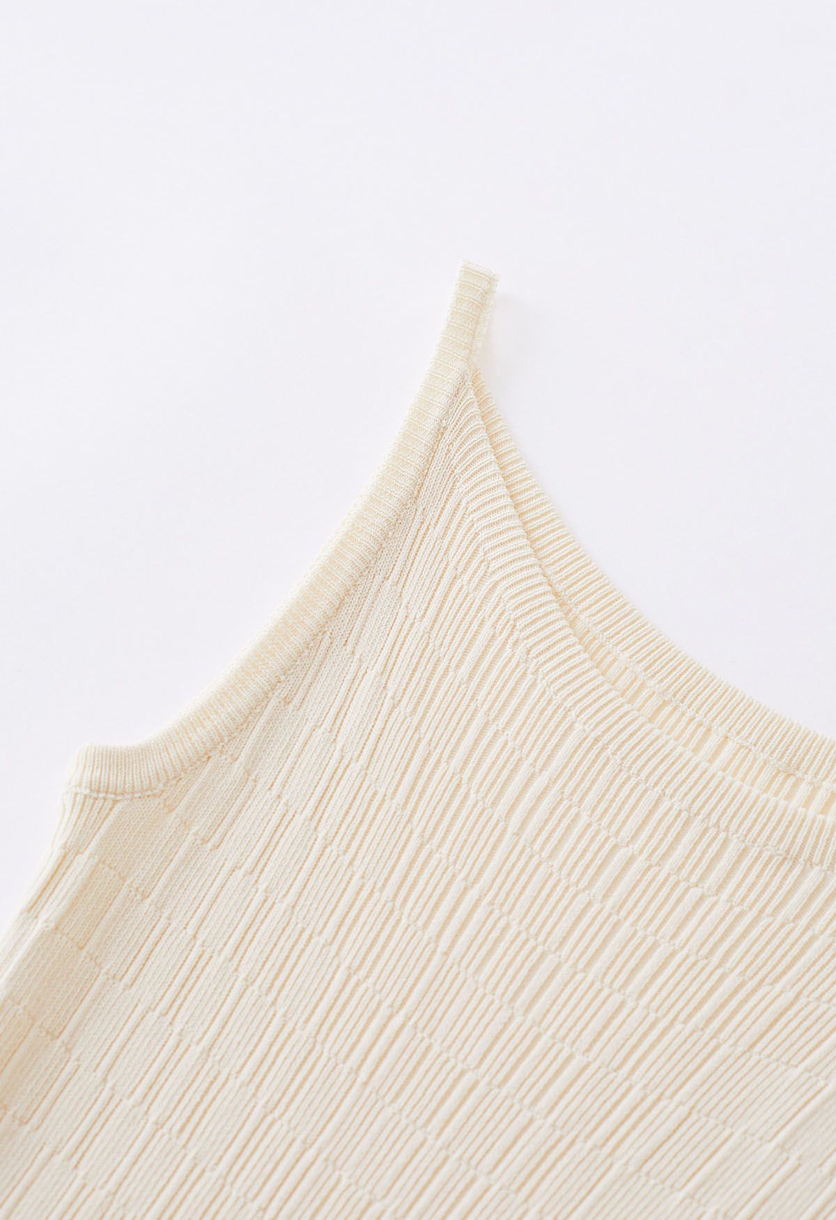 Solid Color Textured Knit Cami Dress in Cream