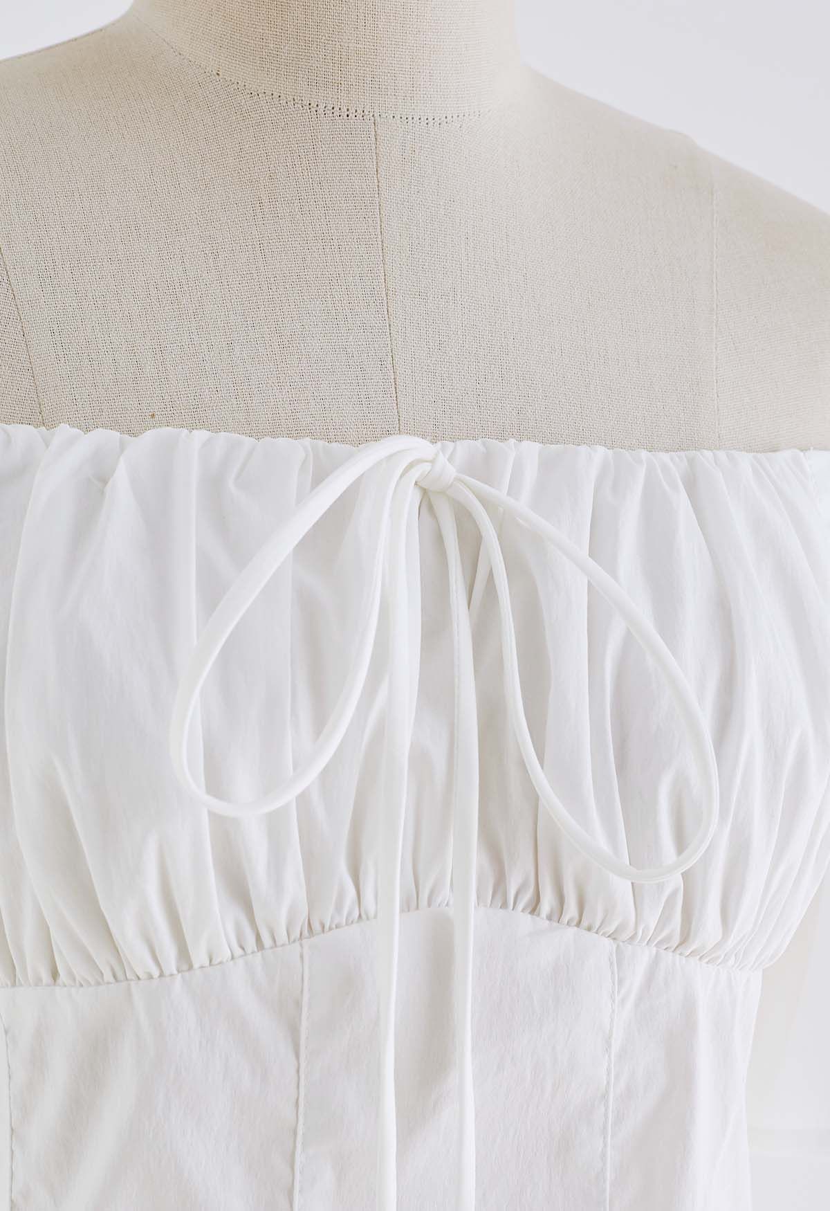 Off-Shoulder Tie-String Crop Top in White