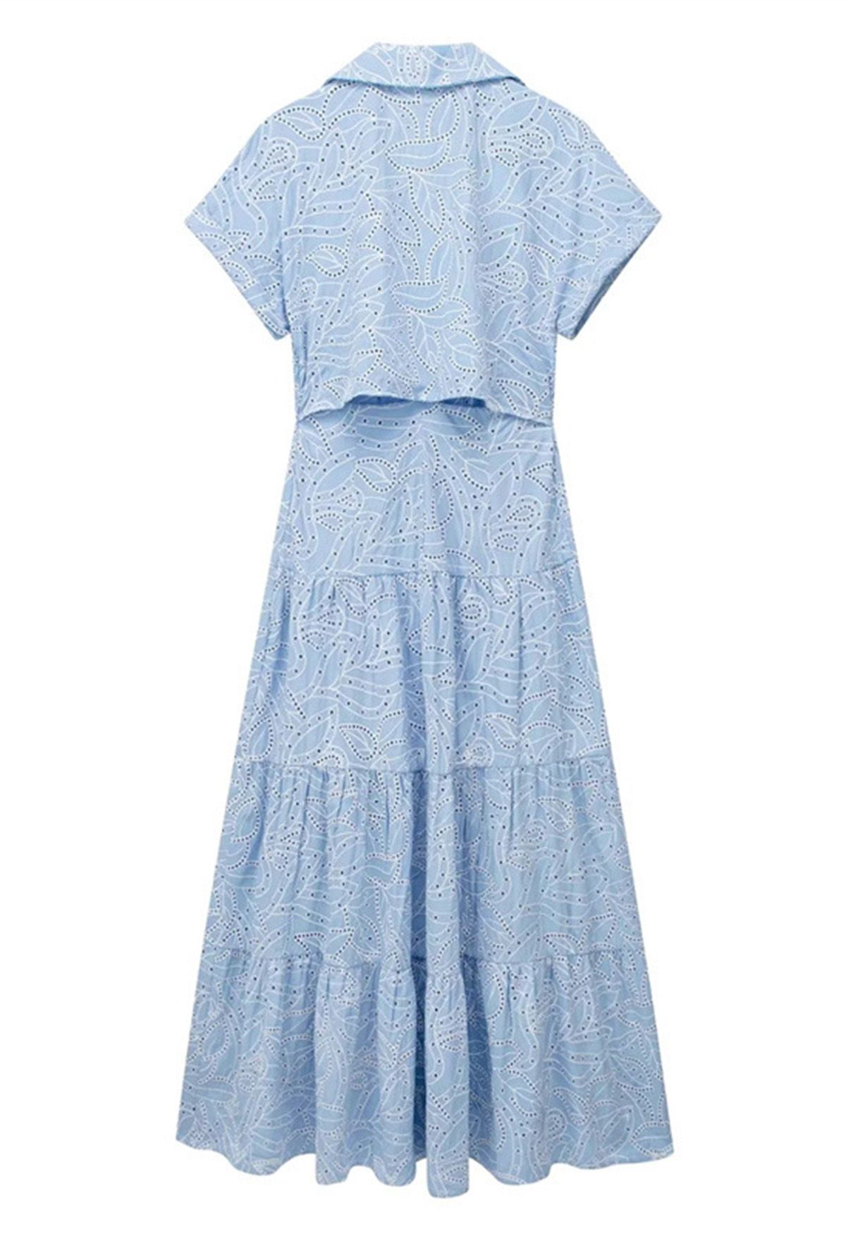 Cutout Back Embroidered Eyelet Shirt Dress