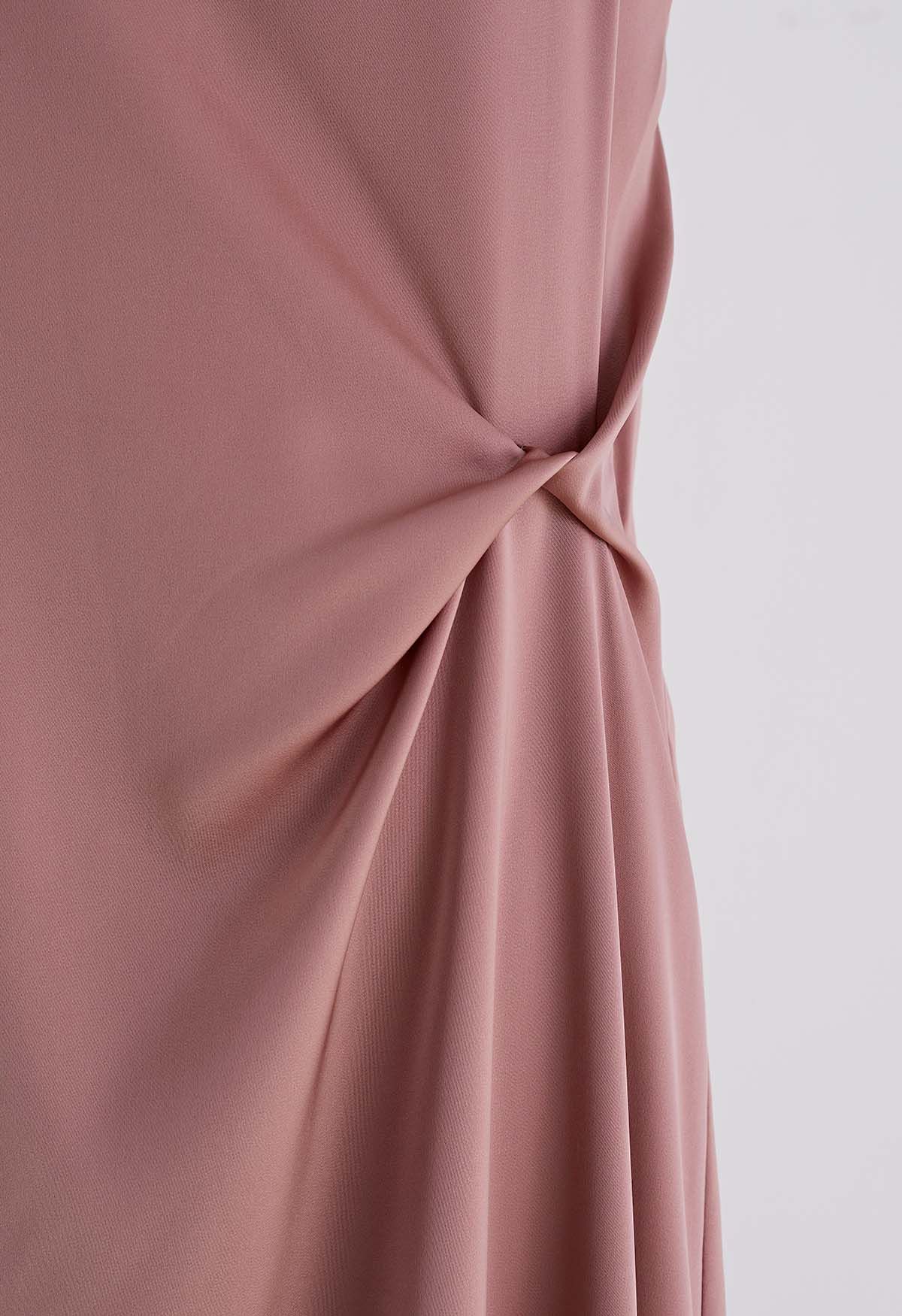 Sweetheart Neck Side Twisted Satin Cami Dress in Dusty Pink