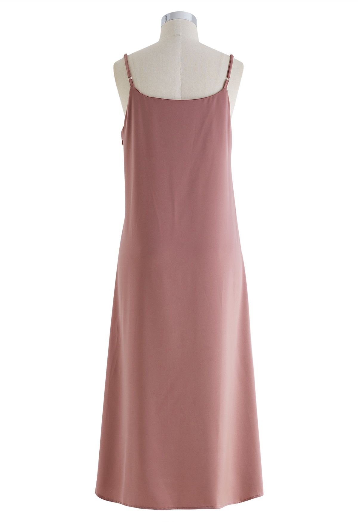 Sweetheart Neck Side Twisted Satin Cami Dress in Dusty Pink