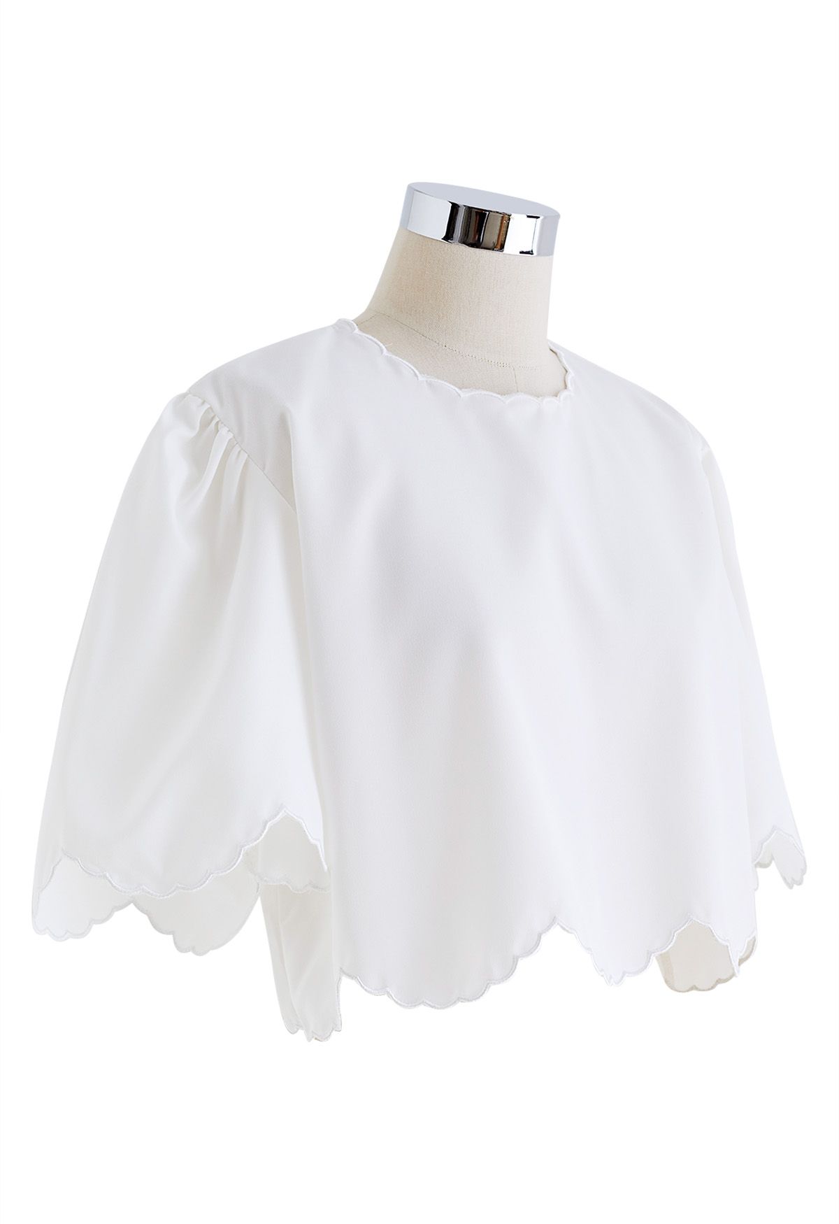 Scalloped Edge Crop Top in White