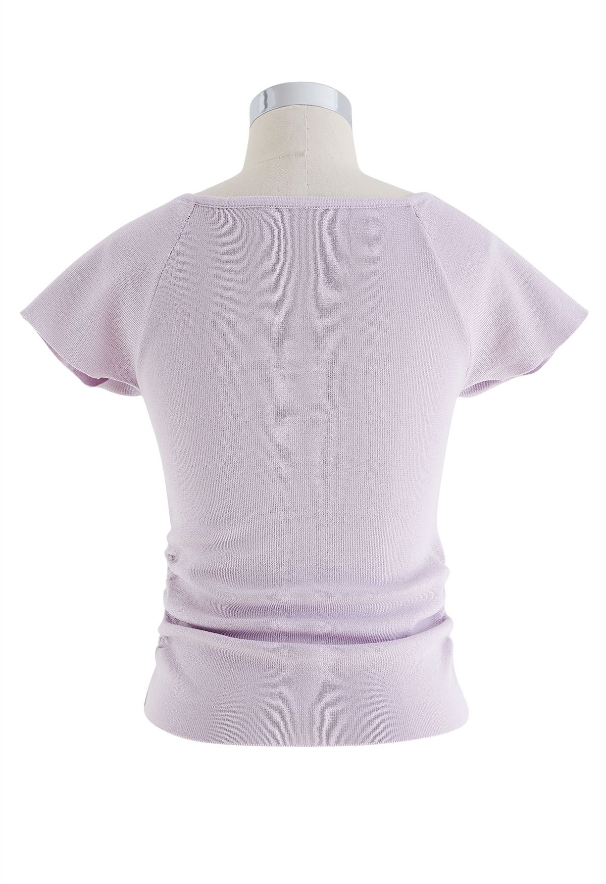 Side Ruched Square Neck Knit Top in Lilac